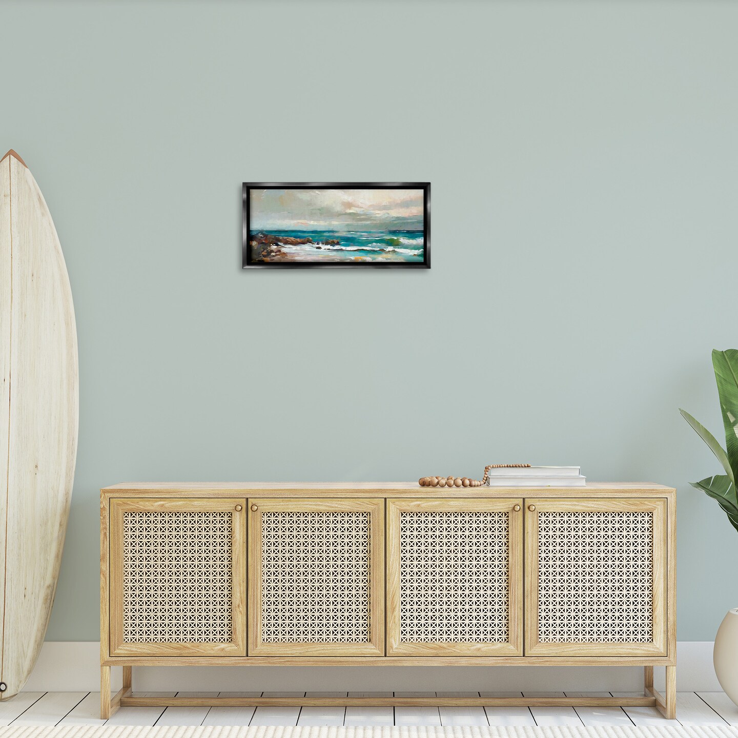 Stupell Industries Rocky Ocean Waves Framed Floater Canvas Wall Art