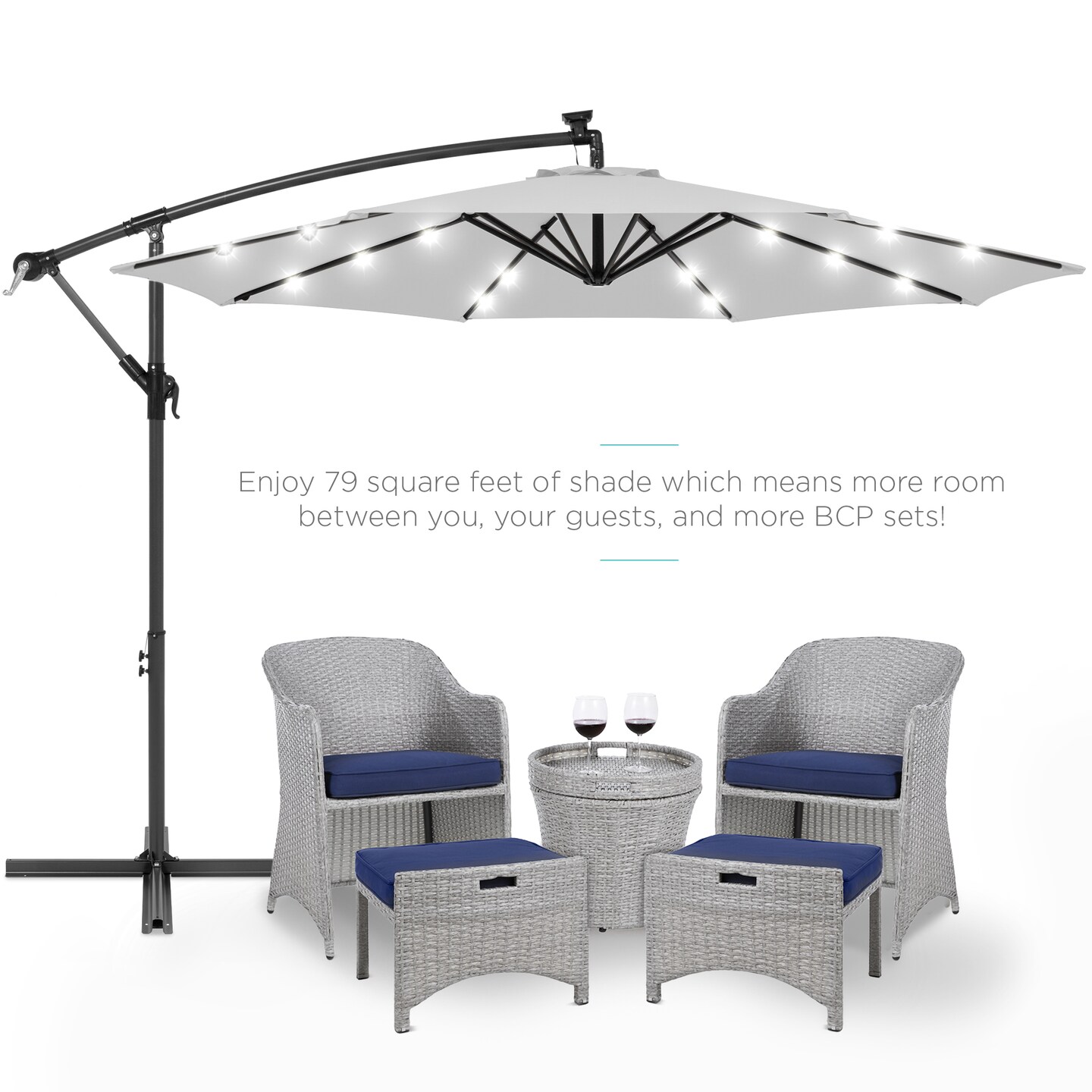 Best Choice Products 10ft Solar LED Offset Hanging Outdoor Market Patio Umbrella w/ Adjustable Tilt