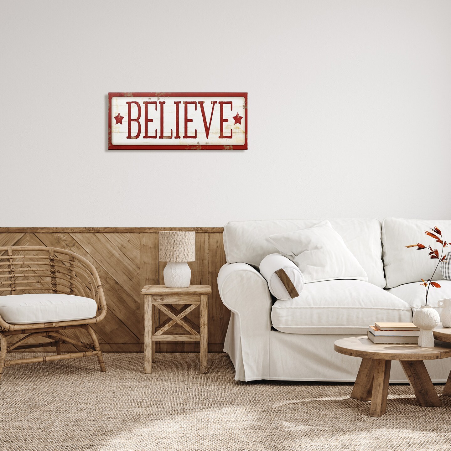 Stupell Industries Believe Red Christmas Phrase Canvas Wall Art