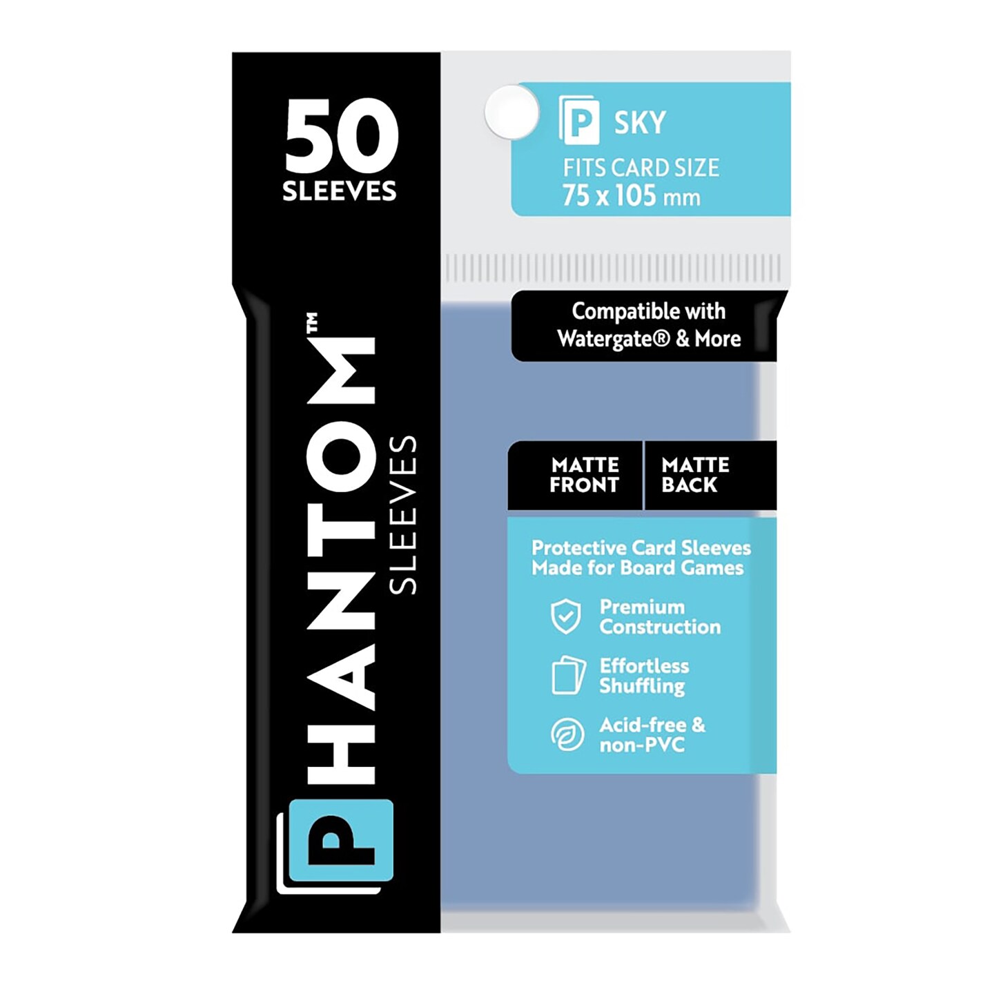 Phantom Sleeves: Sky Size 75 x 105mm: Matte Front/Back - 50 Pack - Transparent Protective Card Sleeves For Board Games, Trading Cards &#x26; Card Games