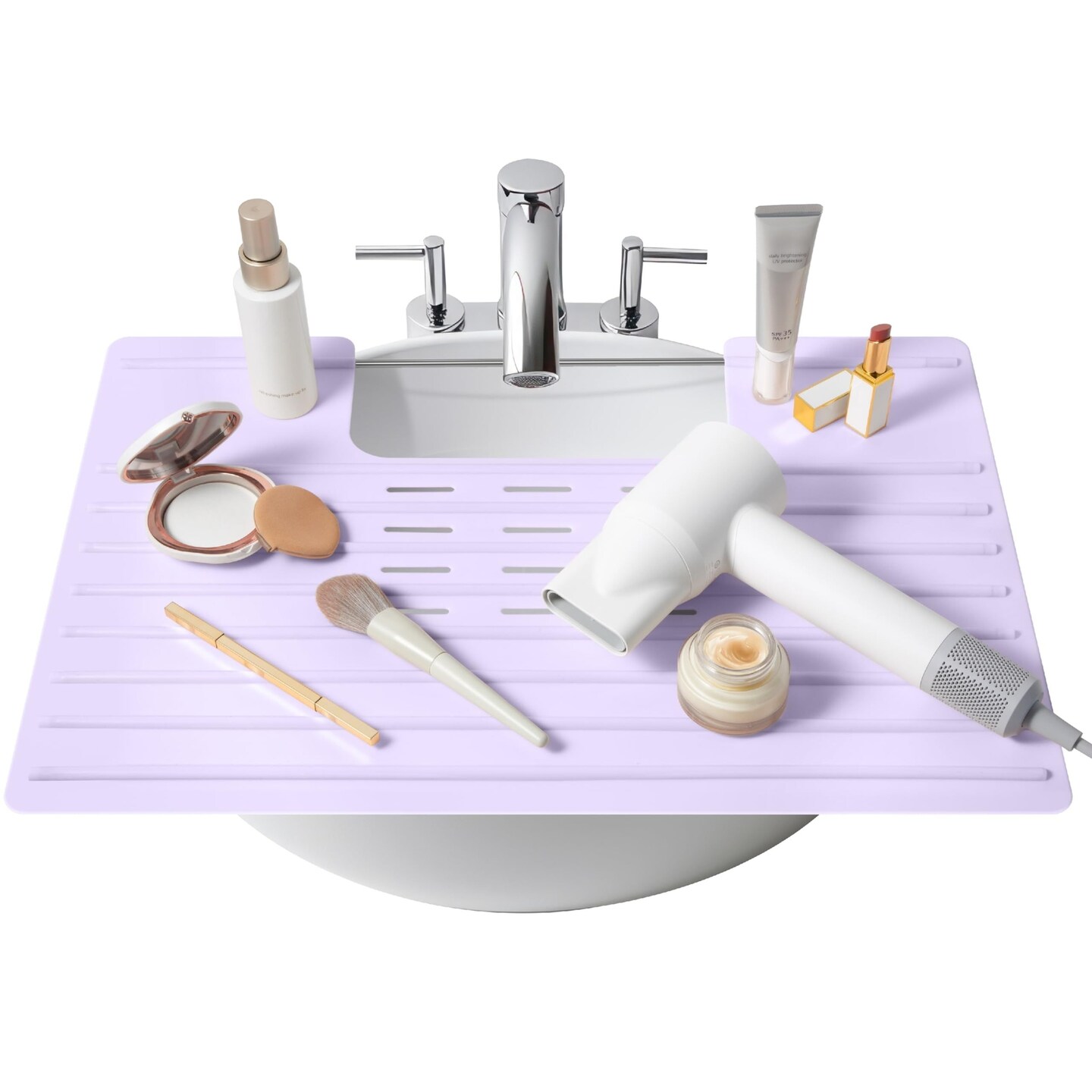 Maplefield Silicone Bathroom Sink Cover for Extra Counter Space, Heat-Resistant Sink Topper and Makeup Mat, Foldable Bathroom Space Saver, Travel-Friendly Vanity Mat, Lavender, 22 x 2 x 2 Inches