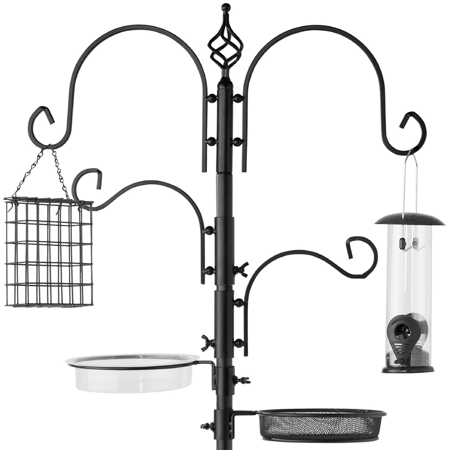 Best Choice Products 91in 4-Hook Bird Feeding Station, Steel Multi-Feeder Stand w/ 2 Feeders, Tray, Bird Bath