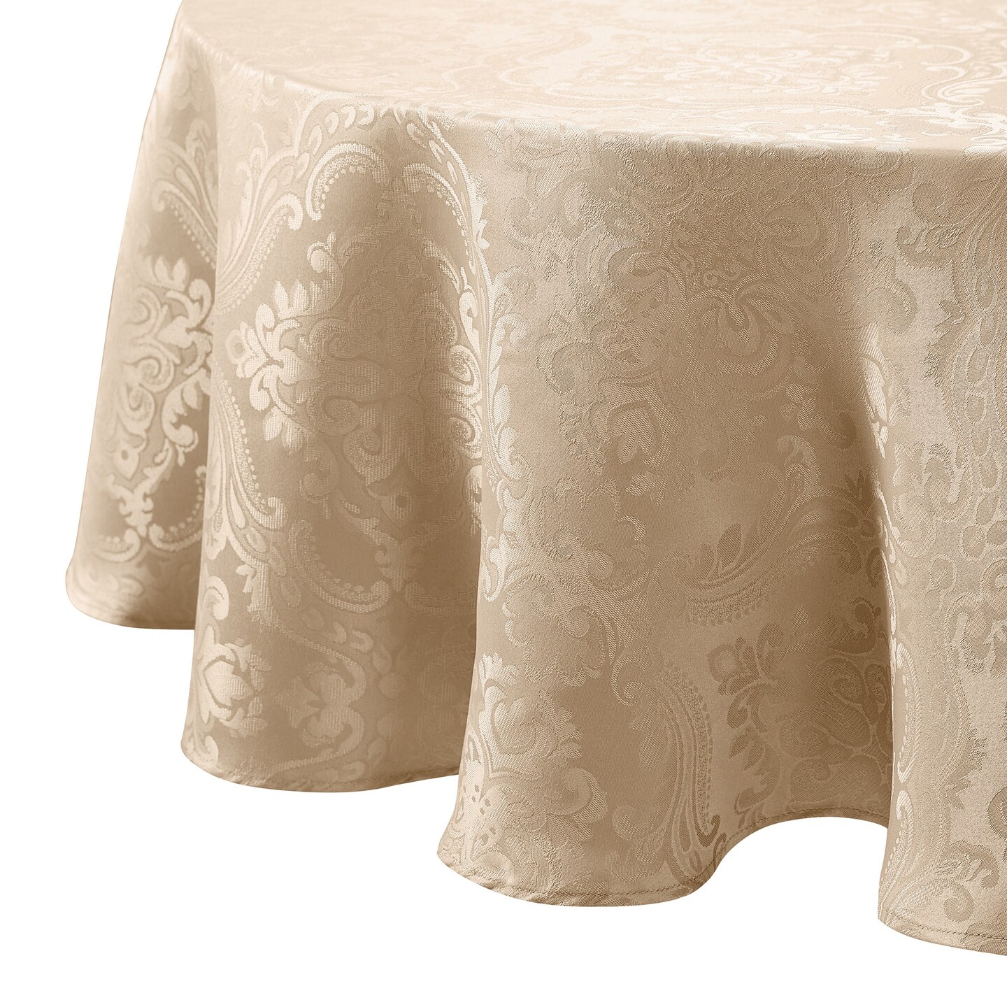 Threadmade Home Caiden Elegance Damask Tablecloth, Taupe - 70"W x 70"L Round