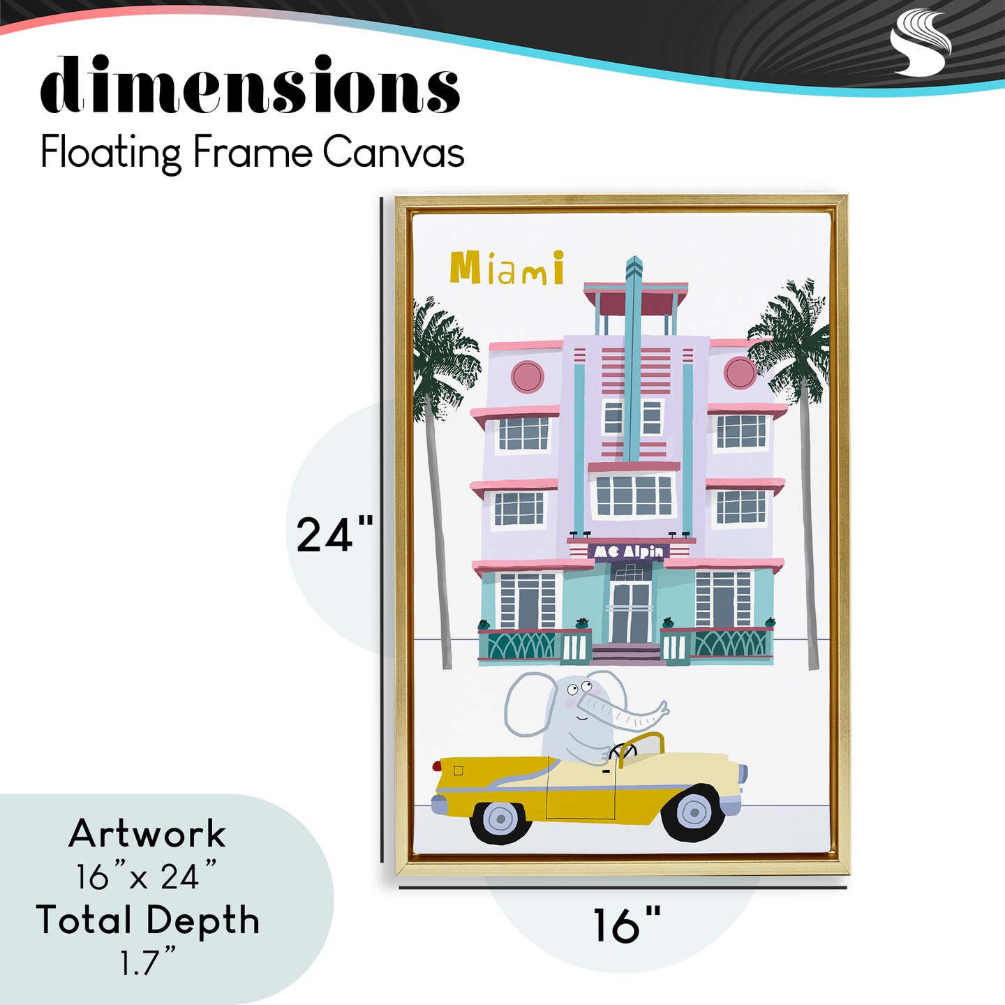 Stupell Industries Elephant & Miami Hotel Floating Frame, design by Carla Daly