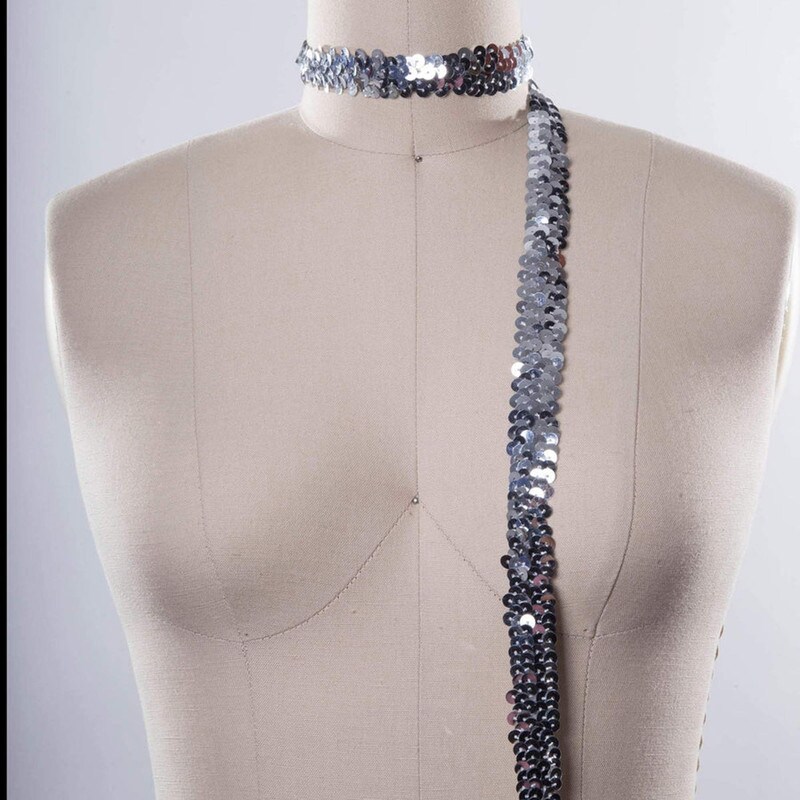 1 Yard 1.5&#x22; Stylish Silver Stretch Sequin Trim