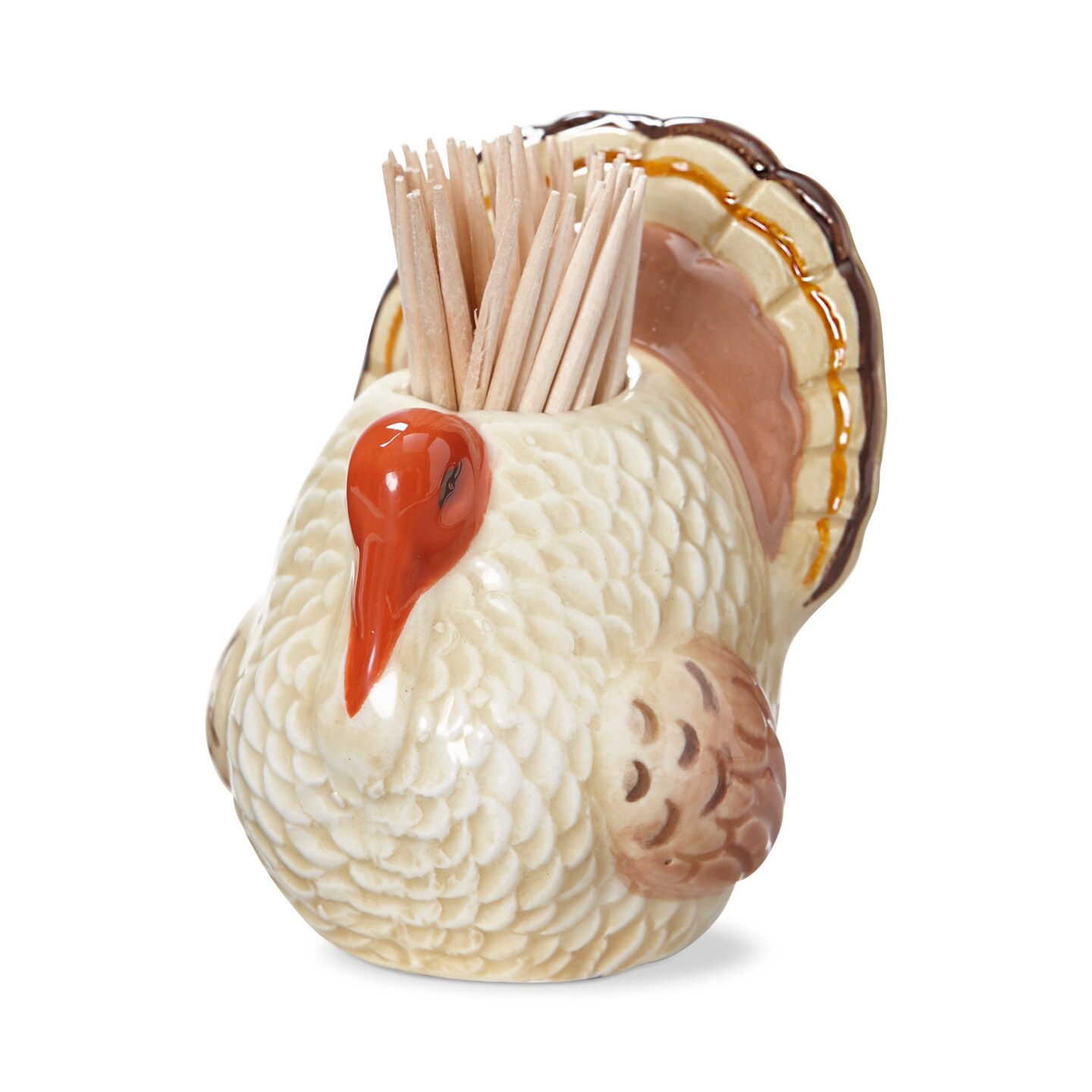 Turkey Toothpick Holder Set - Ceramic Kitchen Accessory for Thanksgiving, Brown Multi, Hand Wash Only, 2.7" H x 2" Dia