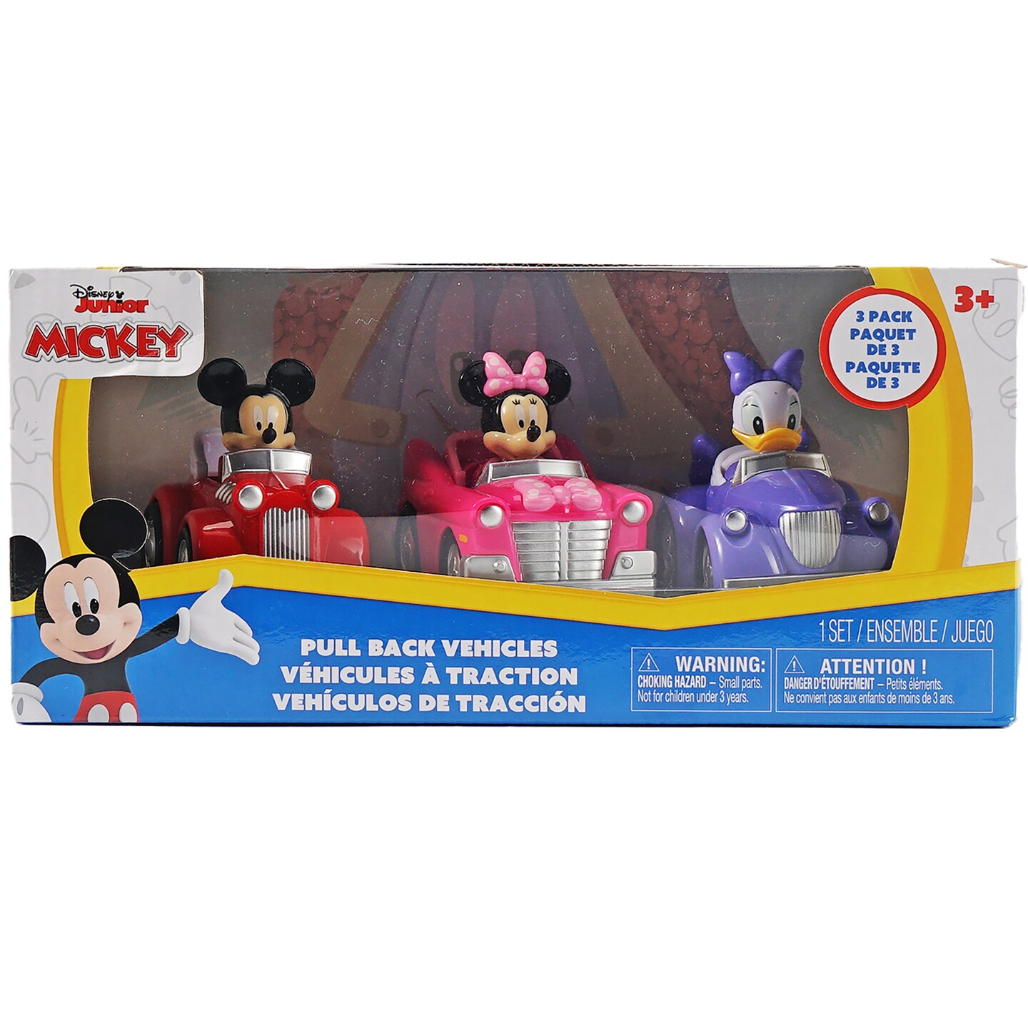 Disney Junior: 3 Pack Pull-Back Toy Vehicles - Mickey, Minnie &#x26; Daisy - 3.75&#x22; Cars, 3 Characters, Friction Vehicle Toy Playset, Toddlers &#x26; Kids Age 3+