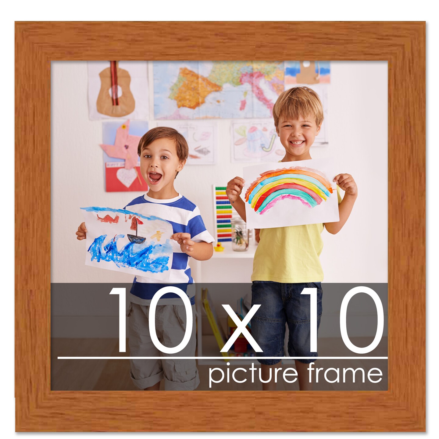 Square Slim Profile Brown Picture Frame - UV Acrylic, Foam Board Backing, Hanging Hardware
