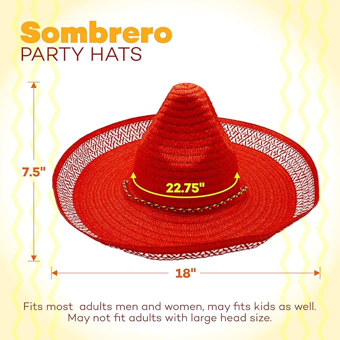 4E&#x27;s Novelty 2 Pack Sombrero Hats for Cinco de Mayo Party Mexican Hats with Chinstrap Adult