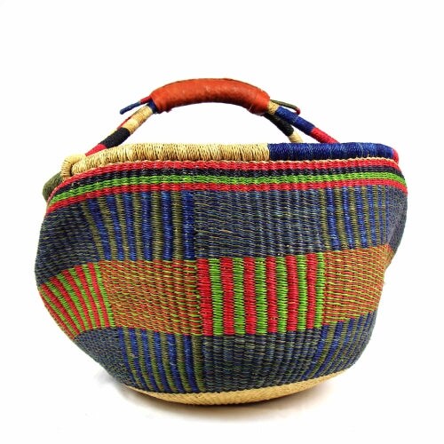 Large Handwoven Market Basket with Leather Handles for Shopping and Storage
