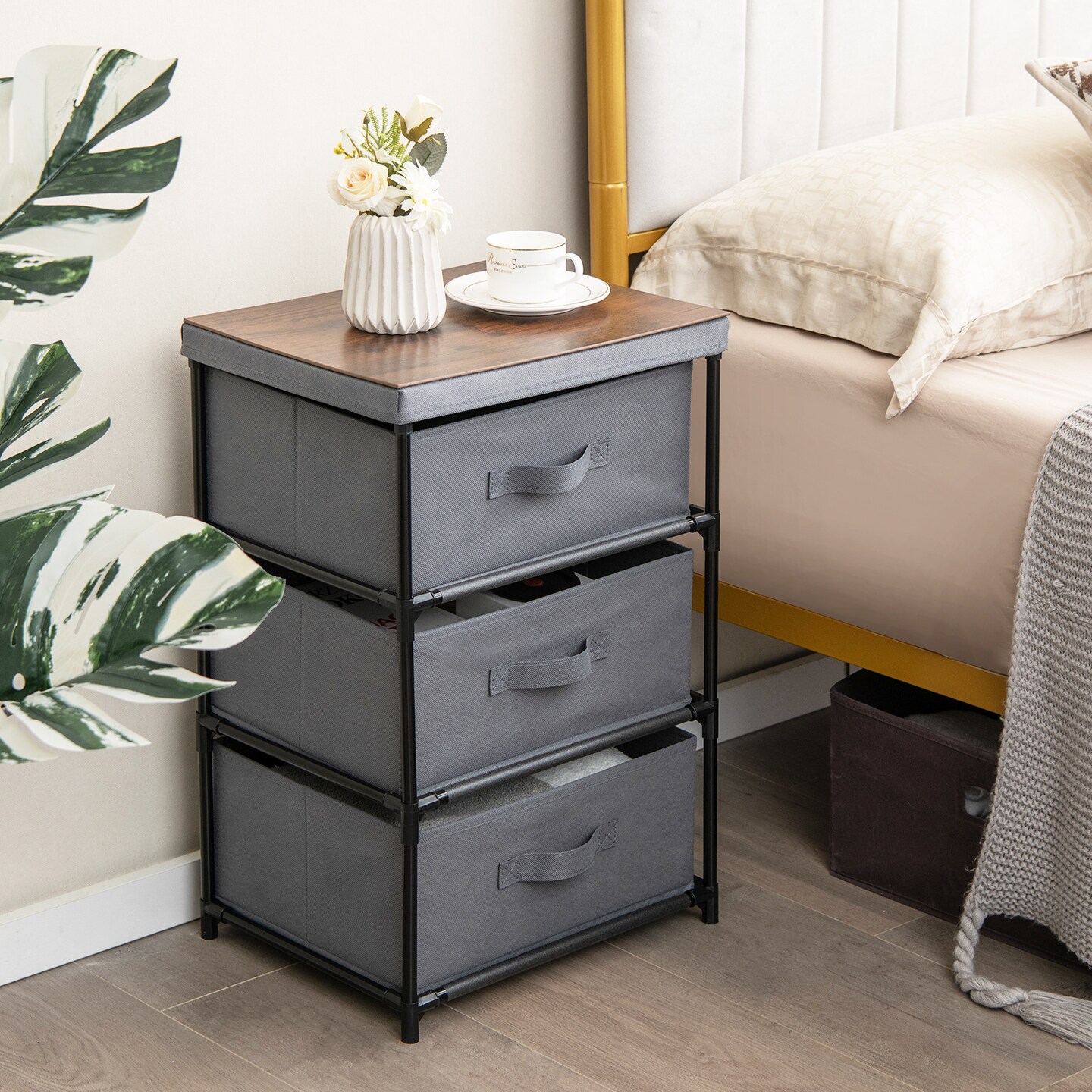 3-Tier Rustic Brown and Grey 3 Drawer Dresser Small Storage Chest for Bedroom or Entryway