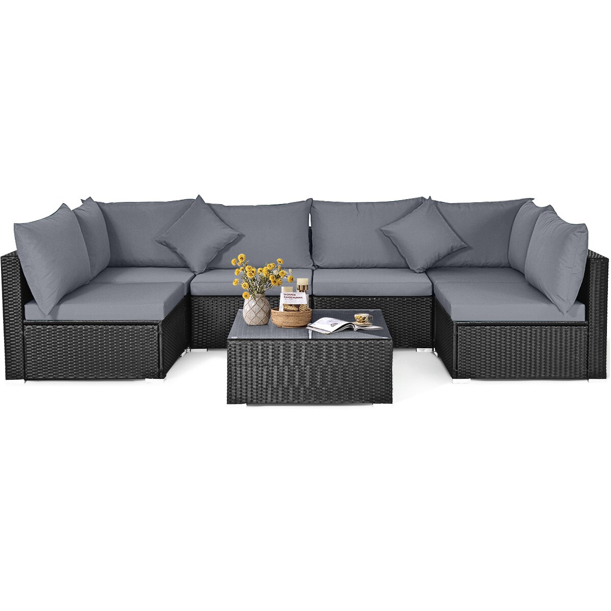 7-Pieces Modern Patio Wicker Conversation Set with Cushions Design and Adjustable for Garden-Poolside