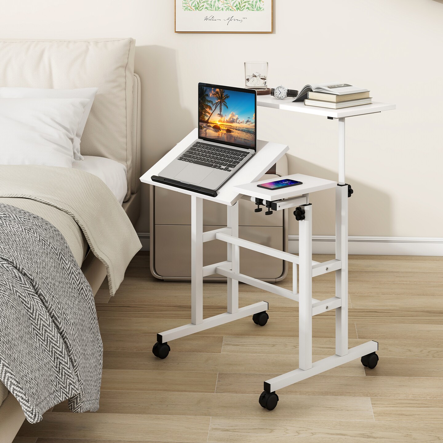 Stand Up Desk with Height Adjustable and Rolling Casters for Home