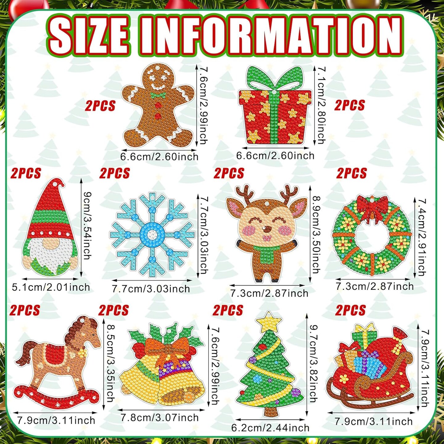 20 Pcs Christmas Diamond Art Ornaments 5d Winter Diamond Painting Tree Decorations Grin Has Xmas Hanging Rhinestones Art Kits for Adults Beginners DIY Crafts(Classic)