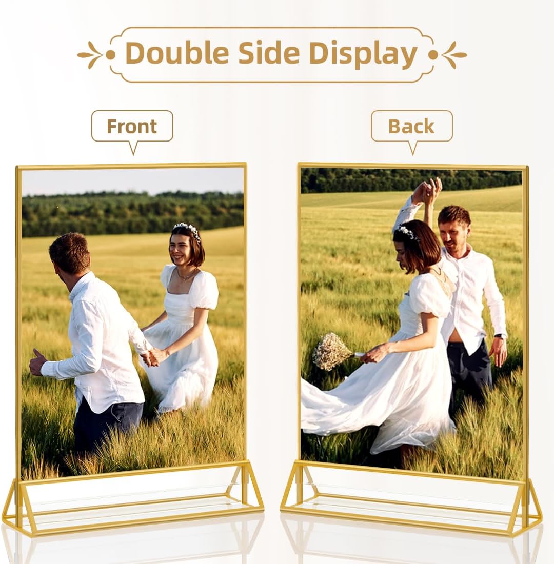 Set of 6 8x10 Gold Acrylic Picture Frames, Double-Sided Vertical Tabletop Sign Holder Stand – Clear Display Frame for Photos, Menus, Weddings, Office & Home Décor