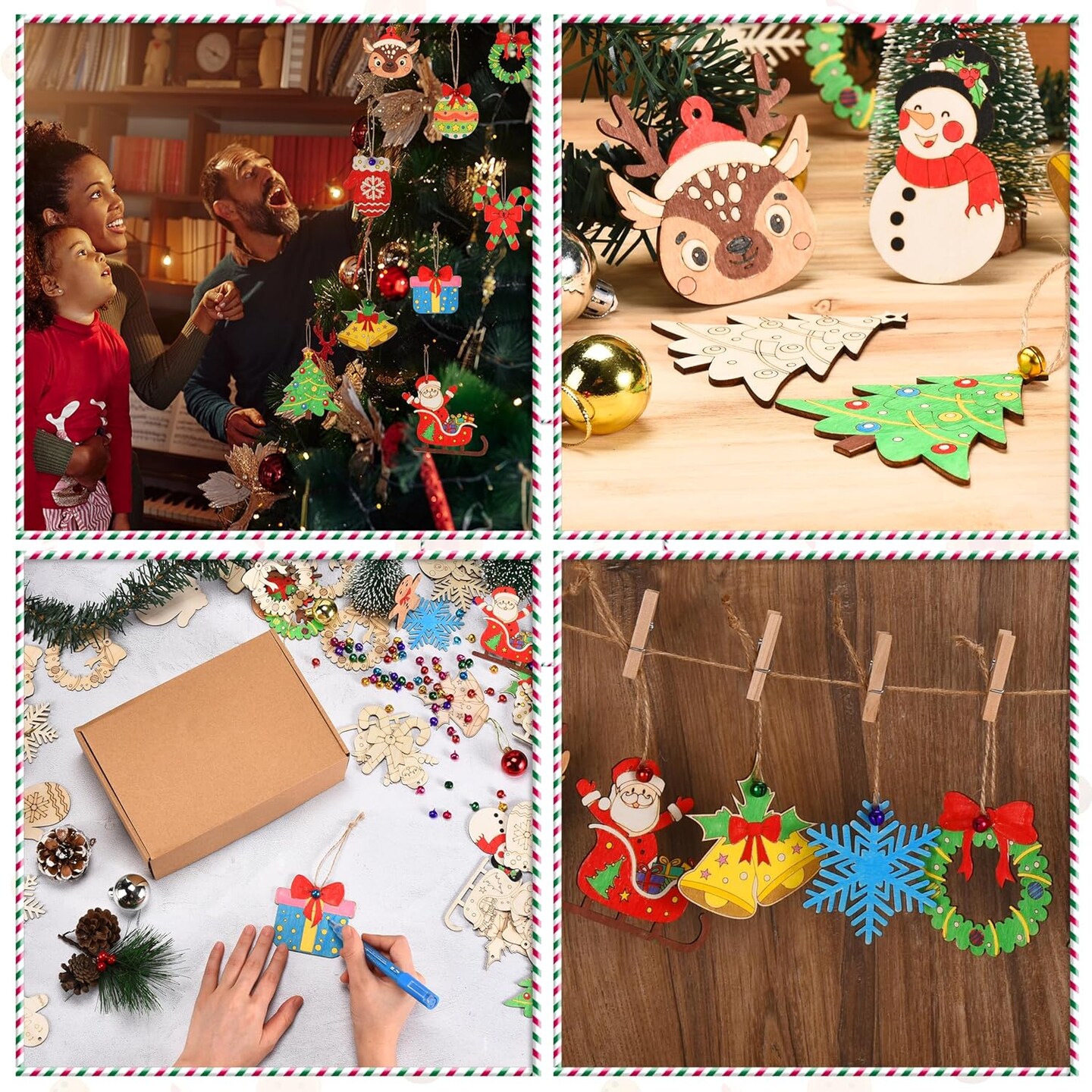 96 Pcs Wooden Christmas Ornaments Unfinished Wood Slices