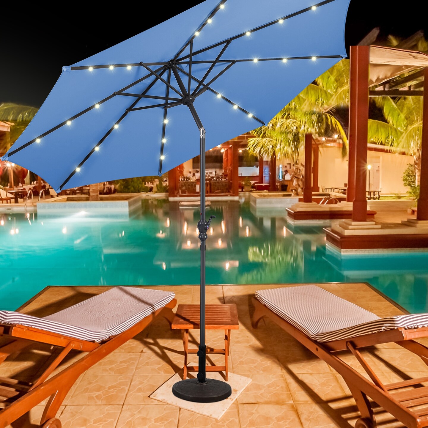 10ft Patio Umbrella with Crank and Solar LED Lights for Outdoor Use, Color: Blue | Michaels 10ft Patio Umbrella with Crank and Solar LED Lights for Outdoor Use, Color: Blue | Michaels