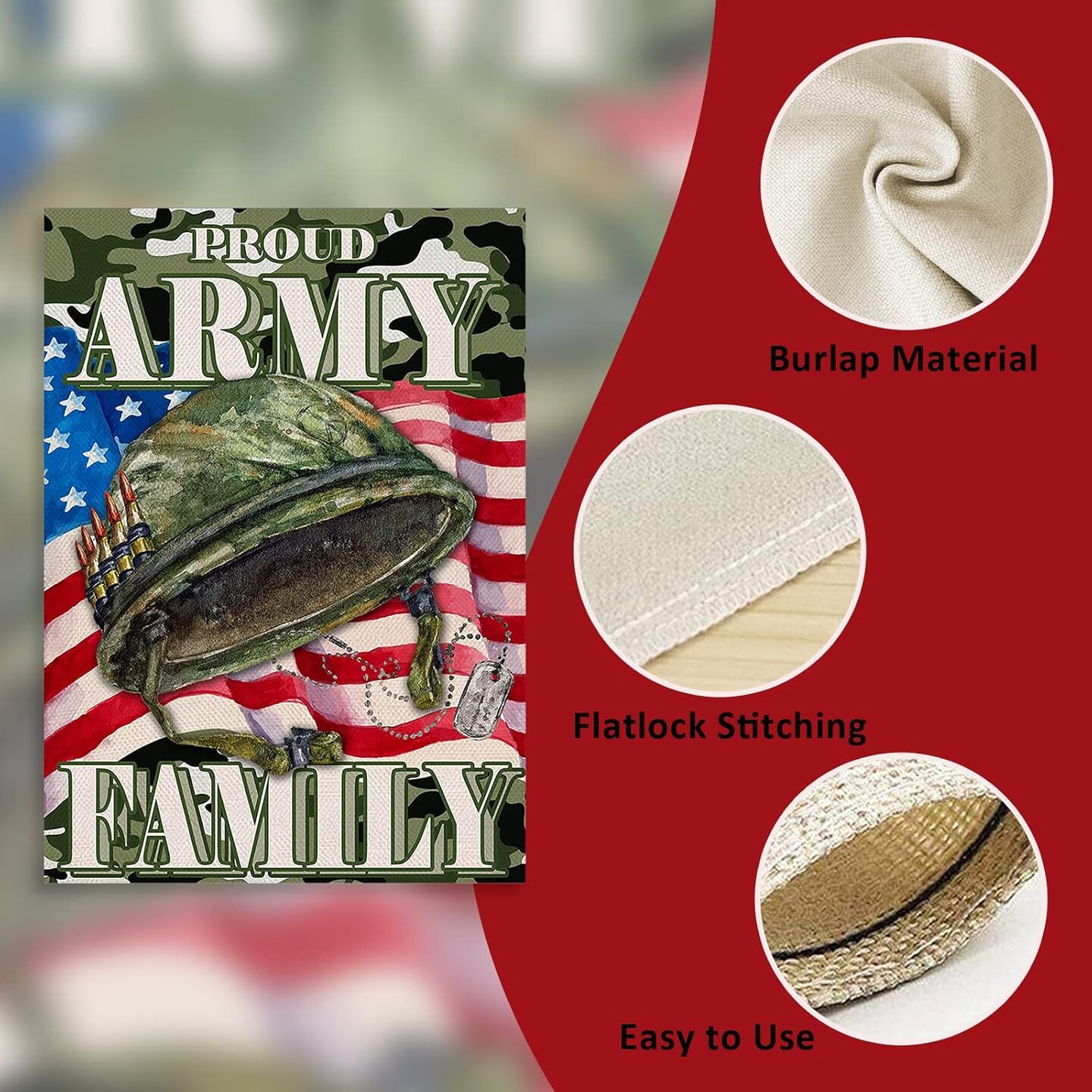 Proud Army Family 4th of July Patriotic Small Garden Flag, American Memorial Day Military Veterans Day Yard USA Armed Forces Rangers Outdoor Home Decoration America Outside Decor 12x18