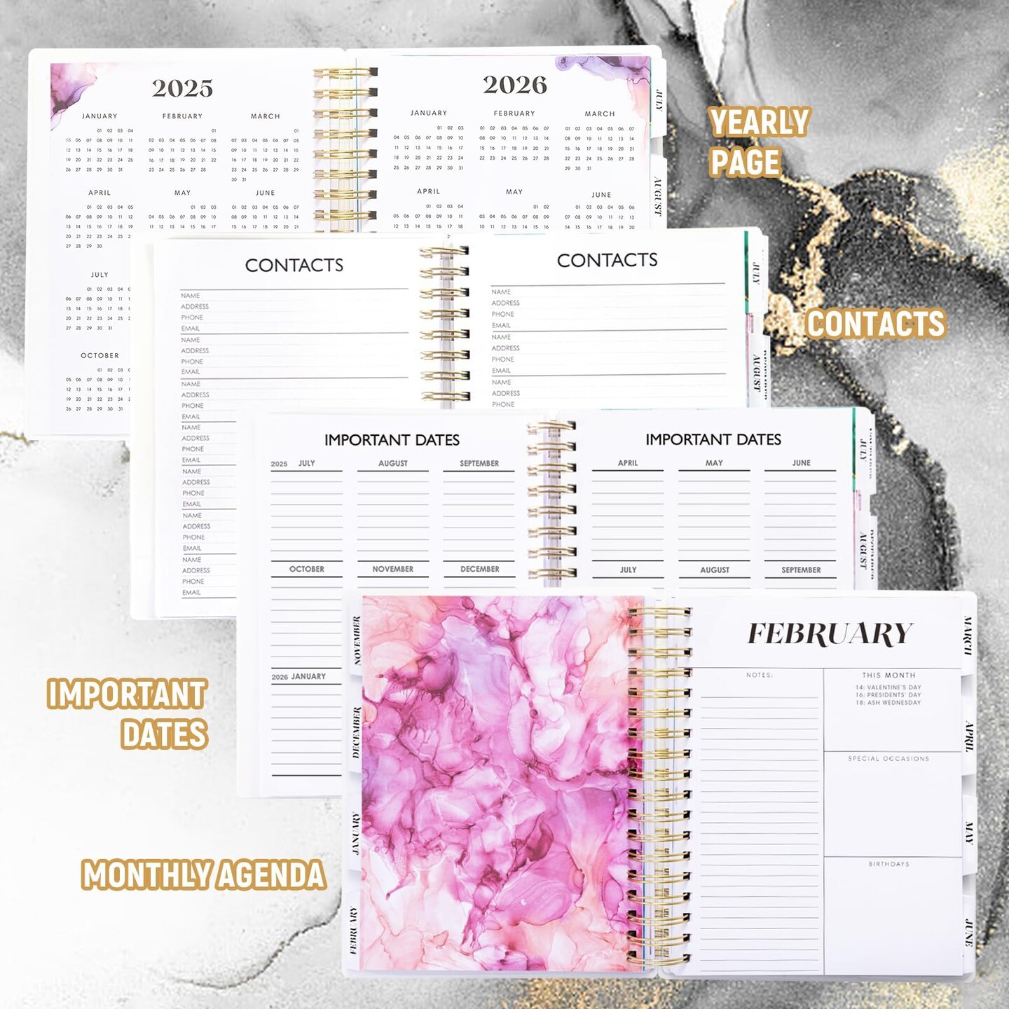 Planner 2025-2026, Large 18 Months Academic Daily Weekly Monthly Planner Yearly Agenda July. 2025&#x2013;Dec. 2026, 7.9&#x22; x 9.8&#x22;, Page Tabs, Separator Page, Pocket Folder, Bookmark, Stickers, Sticky Note Set
