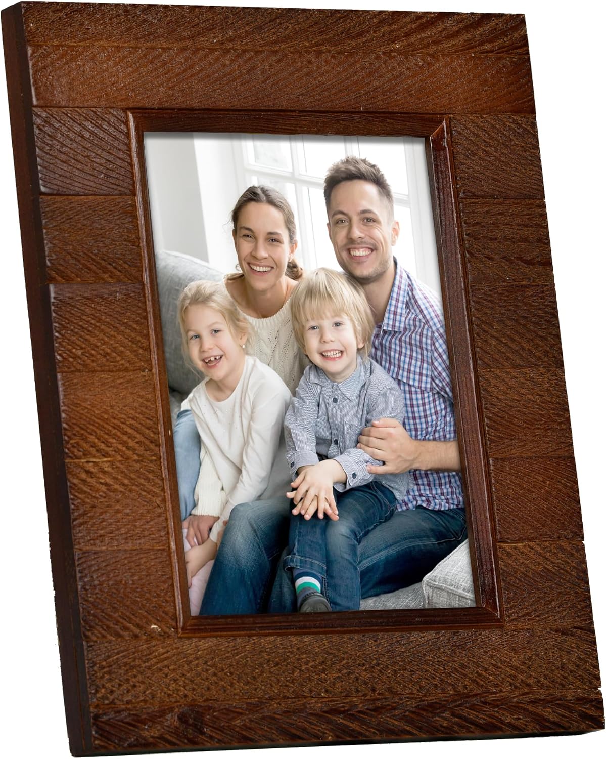 Rustic 5x7 Wood Picture Frame with Real Glass, Farmhouse Photo Frame for Tabletop & Wall Mount, Natural Wooden Frame for Family Photos, Gifts, Home Décor, Brown