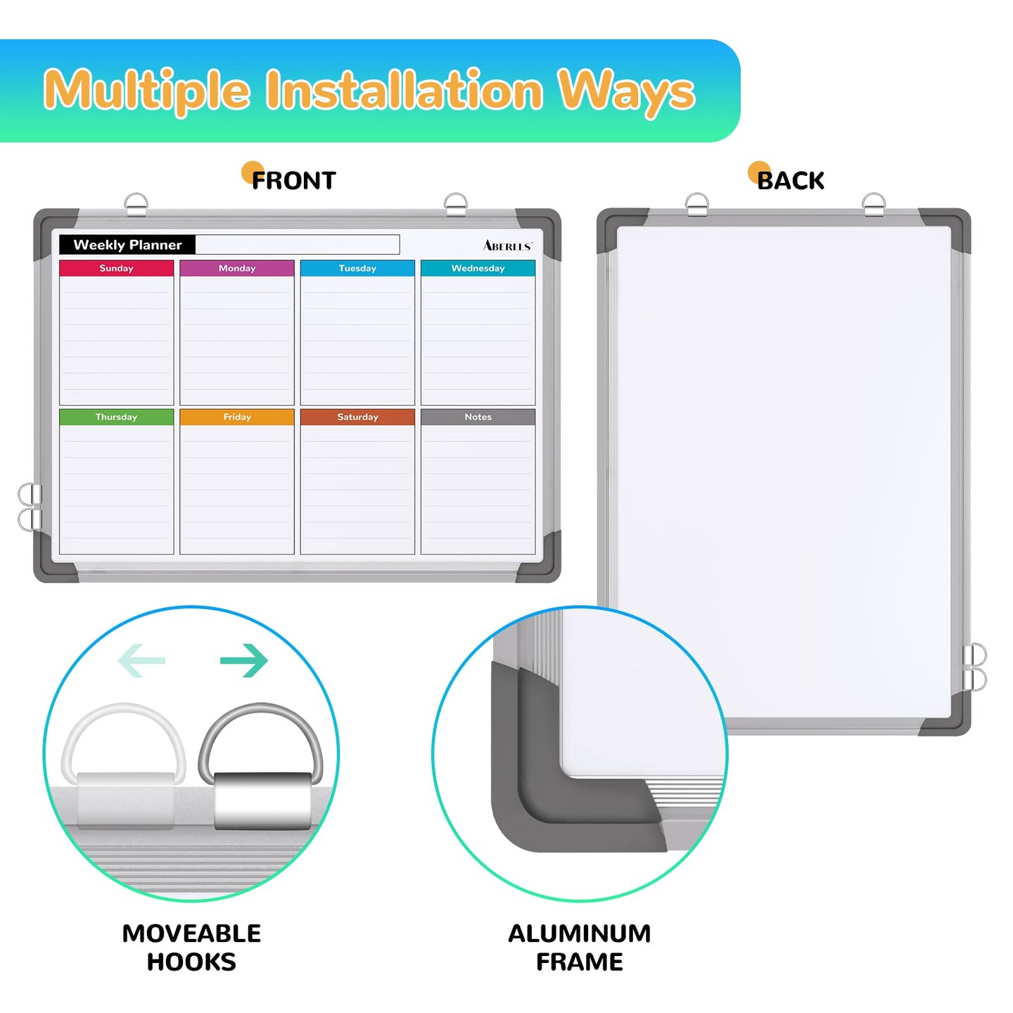 Small Weekly Calendar Dry Erase Whiteboard for Wall, 16&#x22; x 12&#x22; Magnetic Dry Erase Board, Hanging Double-Sided White Board, Portable Board for List, Kitchen, Planning, Memo, Home, Office