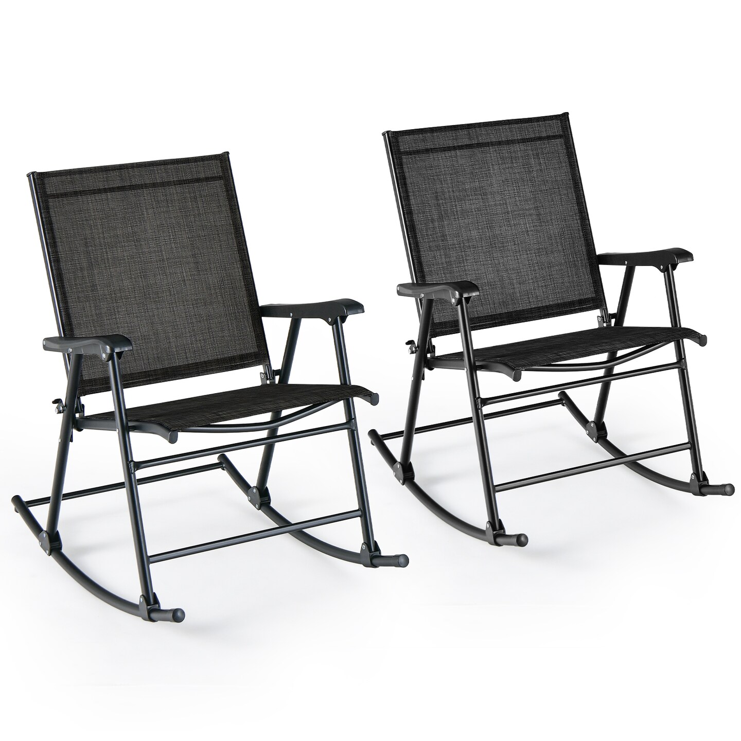 Set of 2 Folding Rocking Chairs with Breathable Fabric and Curved Armrests