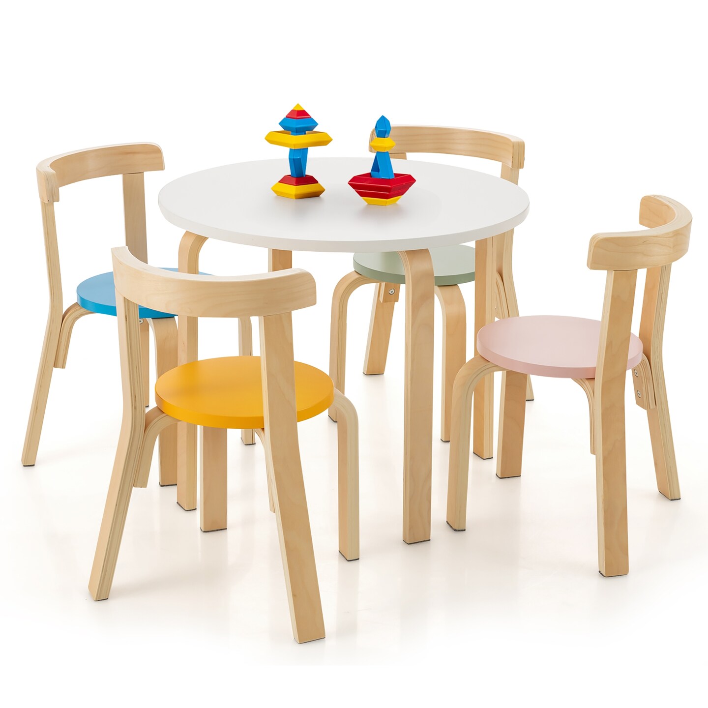 5 Piece Wooden Kids Activity Table and Chairs with Storage Friendly Design