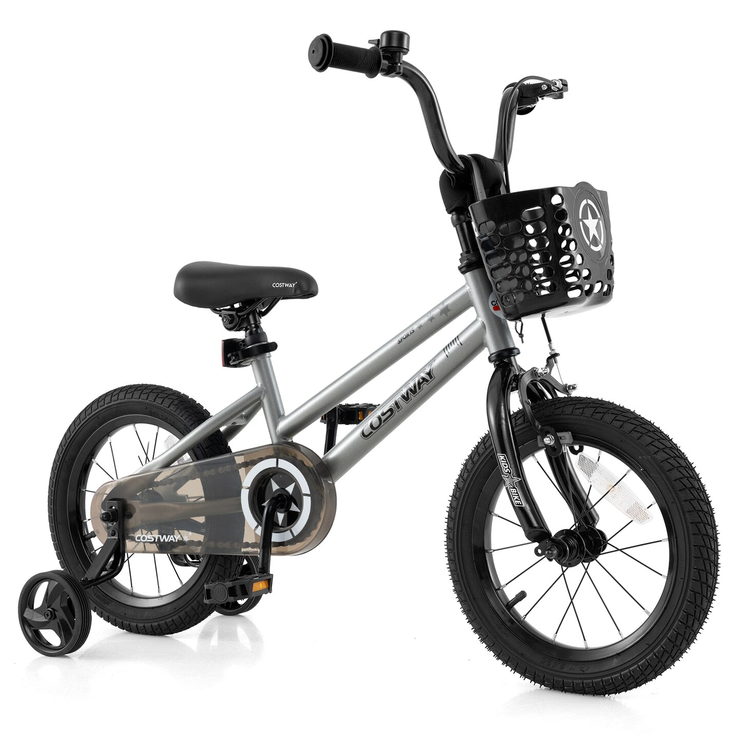 Children’s Bike with Training Wheels and Enclosed Chain Guard, Hand Brake Basket Reflectors