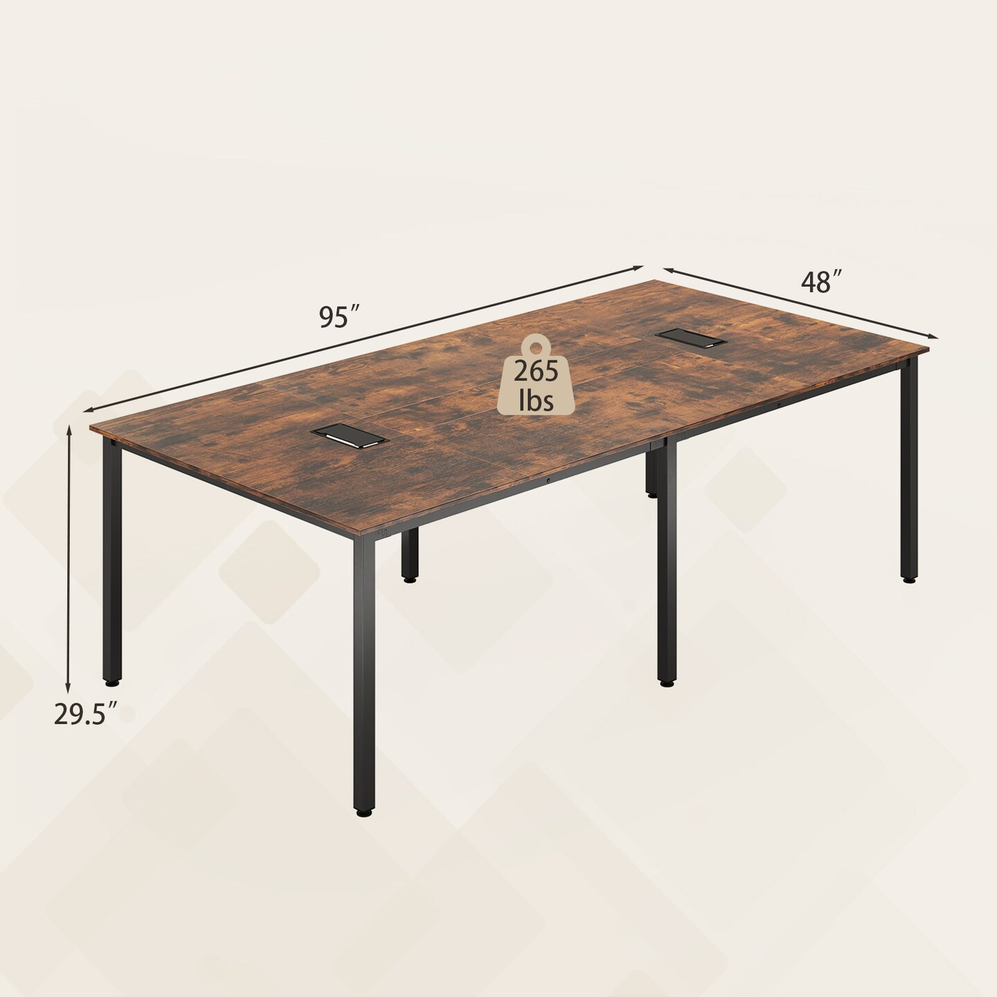 Conference Table with Metal Frame, Cable Grommets and Adjustable Feet