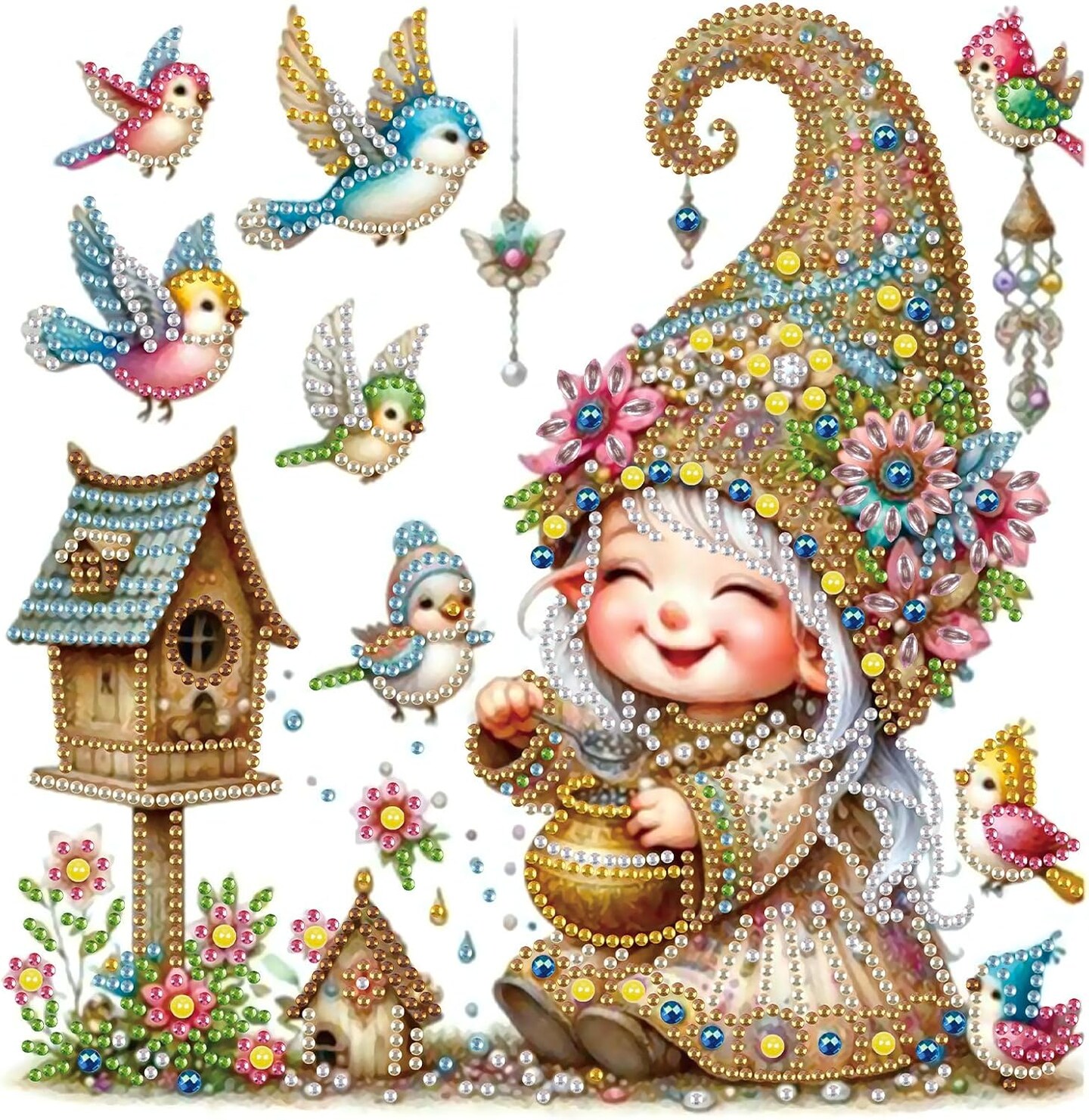 Diamond Art Painting Kit, DIY Elf and Bird 5D Special Shape Crystal Diamond Partial Diamond Art Painting Mosaic Making Craft, Suitable for Home Wall Decor Art Gift