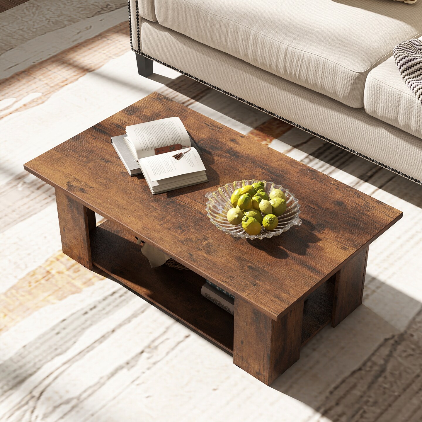 41 Inch Modern Coffee Table with Storage Shelf for Home and Office