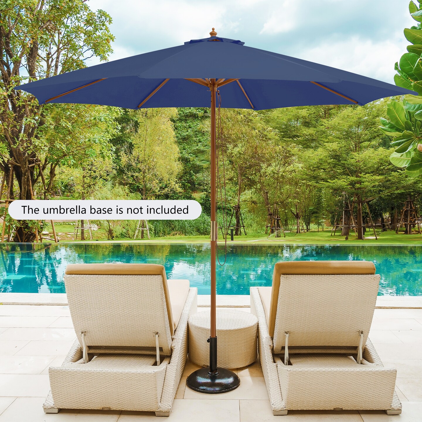 10ft Outdoor Vented Polyester Canopy Umbrella with Rope Pulley and Adjustable Height, Wicker Ribs