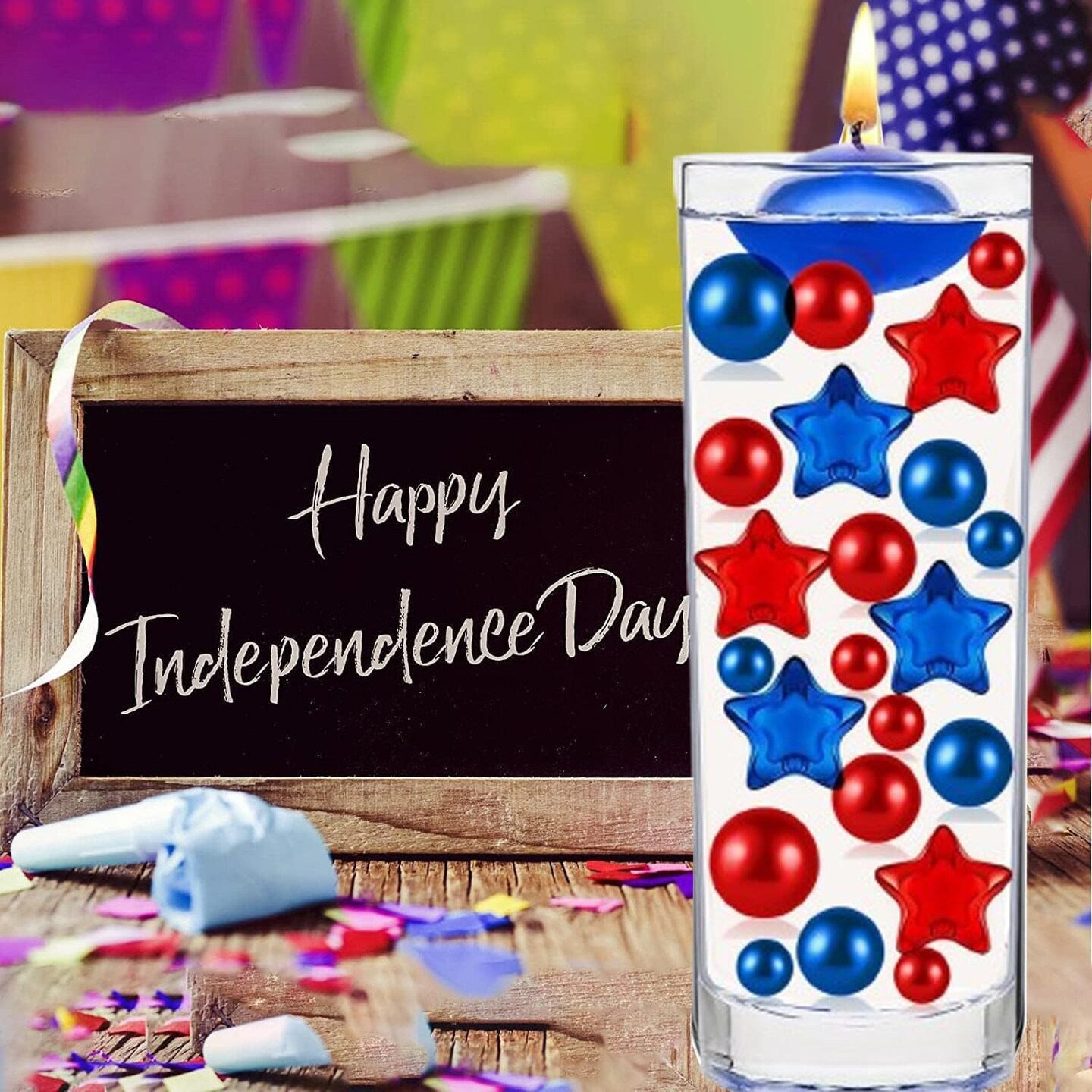 126 Pieces Independence Day Vases Filler - 4th of July Vases Filler Beads, Star Ornament Faux Beads for American Holiday, Dinning Table Party Home DIY Decor Red