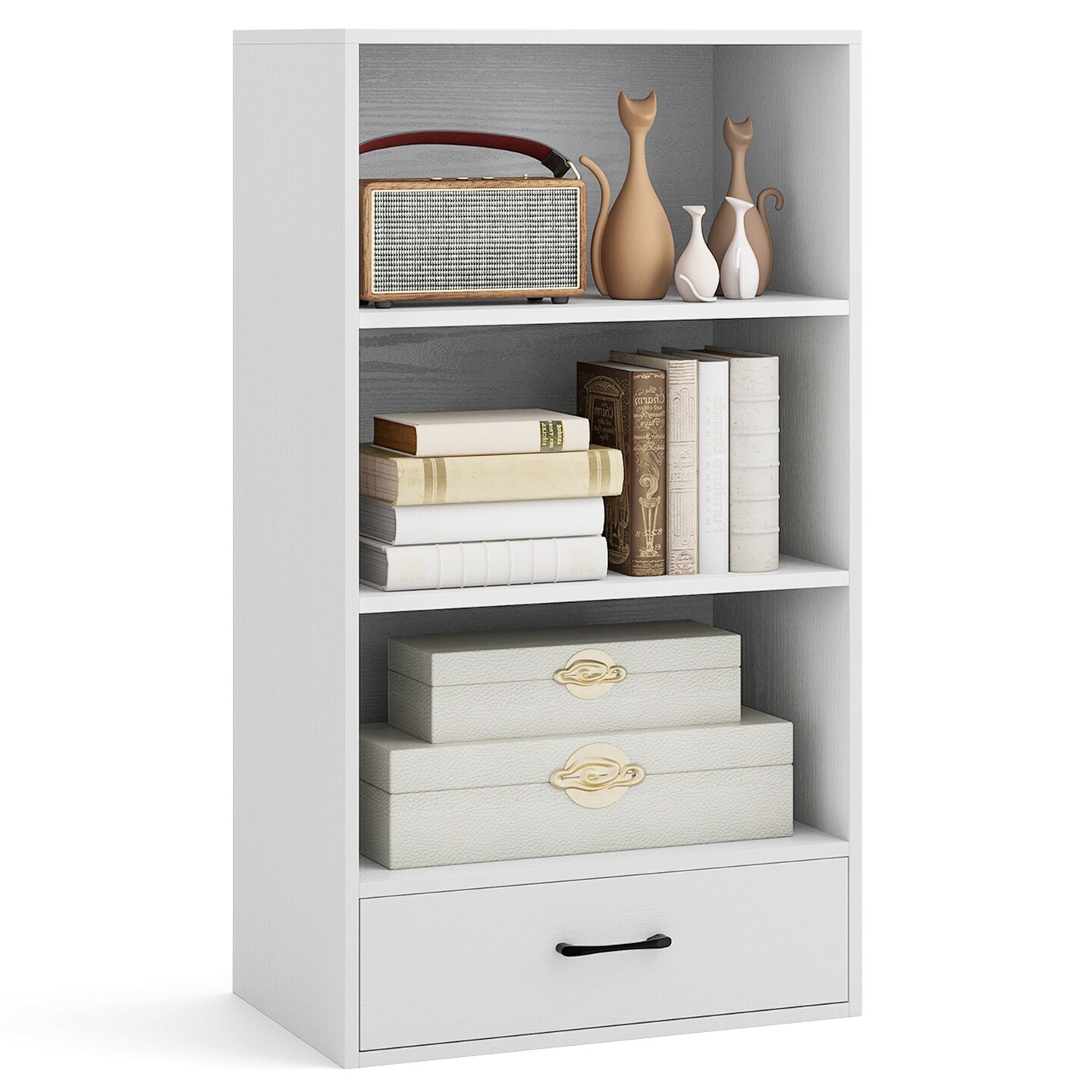 Storage Bookshelf with Drawer and 3 Open Shelves for Study or Bedroom