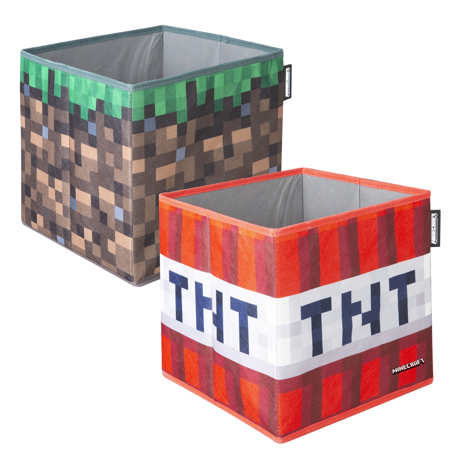 Minecraft: Fabric Storage Boxes: 2pc - TNT &#x26; Grass Block - 10&#x22; Collapsible Square Cubes, Toys-Games-Clothes Organization, Game Theme Decor, Licensed