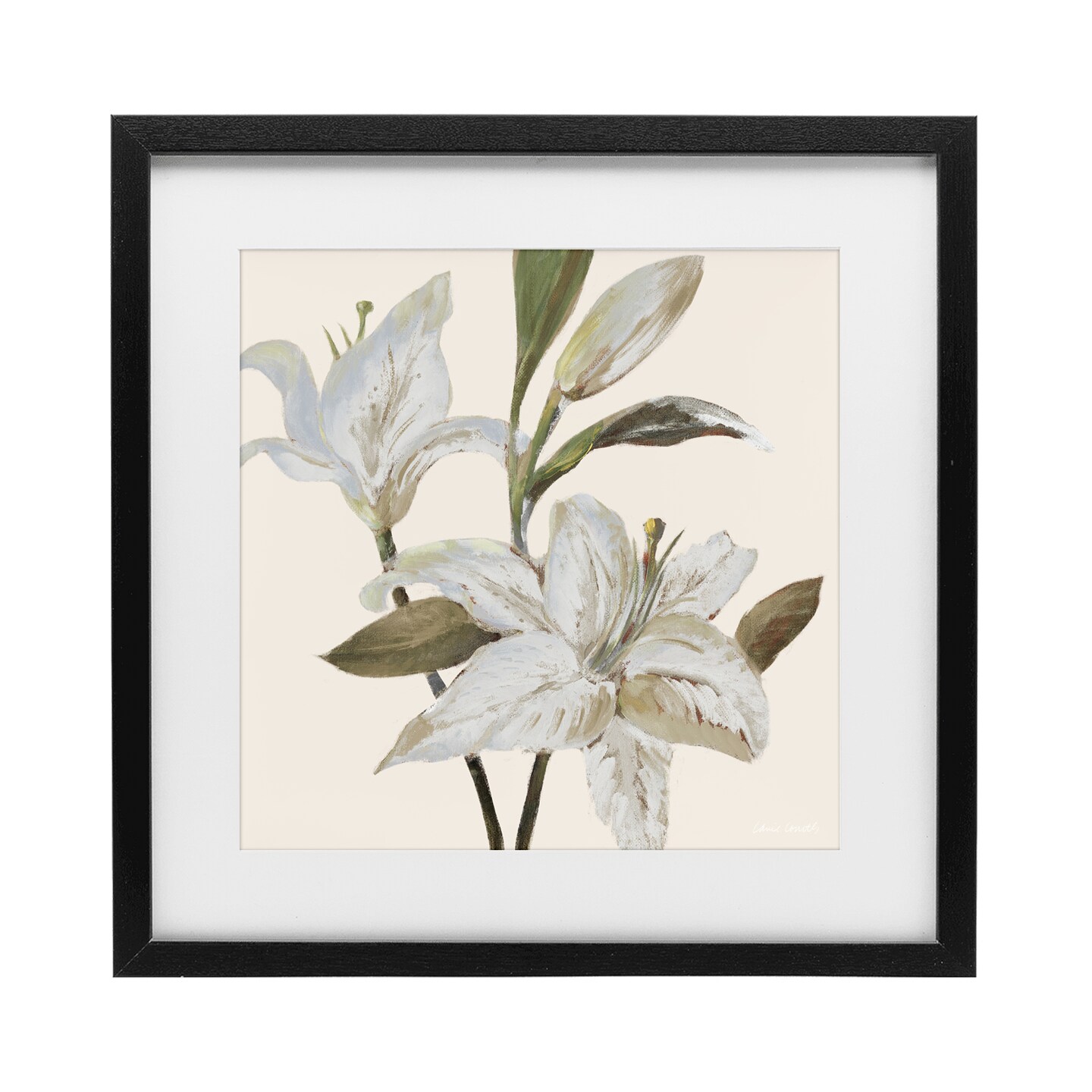 Stupell Industries Lilies Soft Beige Framed Print Under Glass, design by Lanie Loreth
