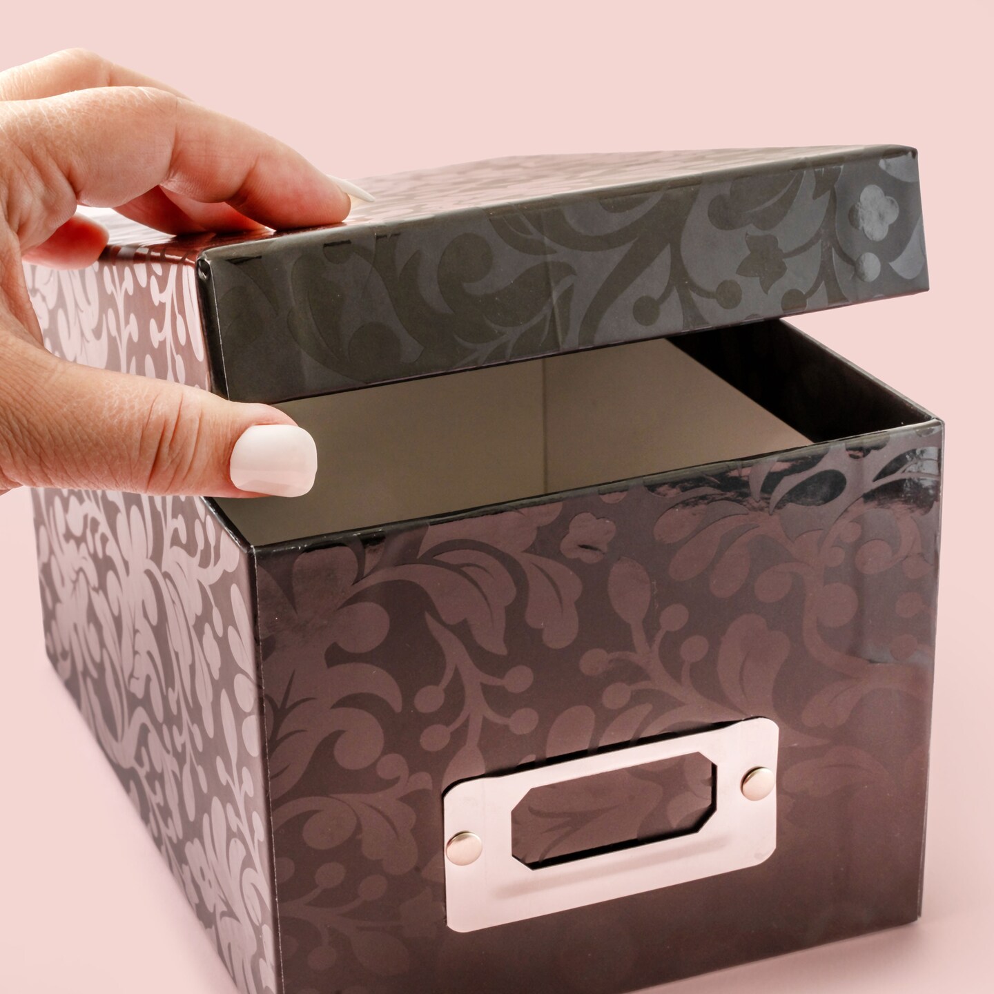 DCWV Mini Box W/Bookplate 5.33"X7.33"X4.25"-Black Floral Vine