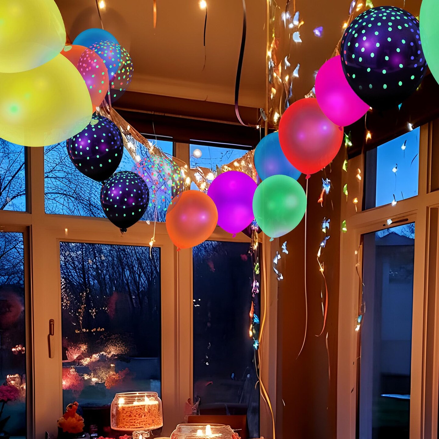 3 otters 66PCS Glow Balloons Assorted Colors, 12"" UV Neon Balloons with Small Dots Neon Glow in the Dark Balloons Fluorescent Balloons for Birthday Wedding Glow Party Supplies, Medium, HSHD2969