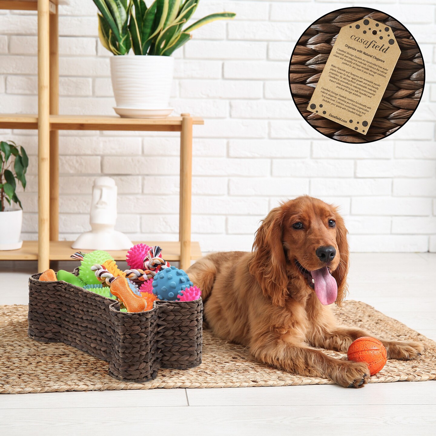 Casafield Dog Bone Shaped Storage Basket, Large Woven Water