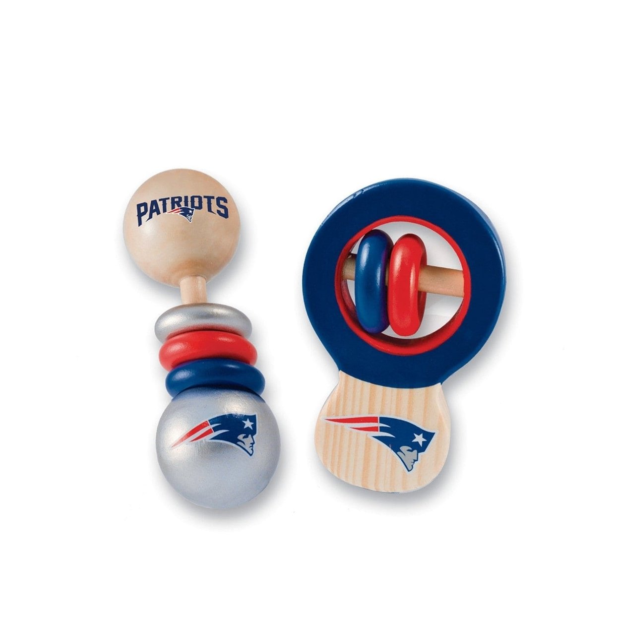 England Patriots Baby Rattles 2-Pack Wooden Safe Non-Toxic Infant Toys