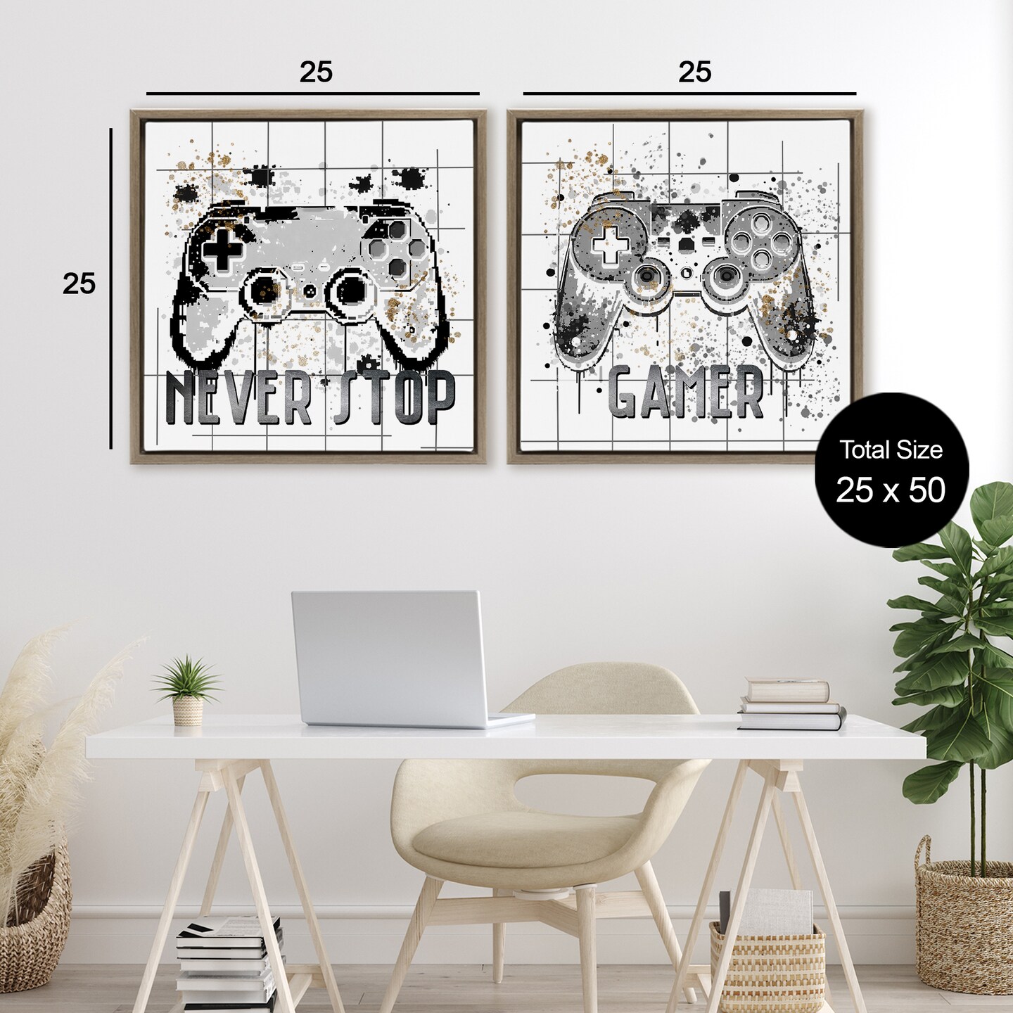 Stupell Industries Gamer Words with Modern Pixels 2pc Floating Frame Set, design by Kim Allen