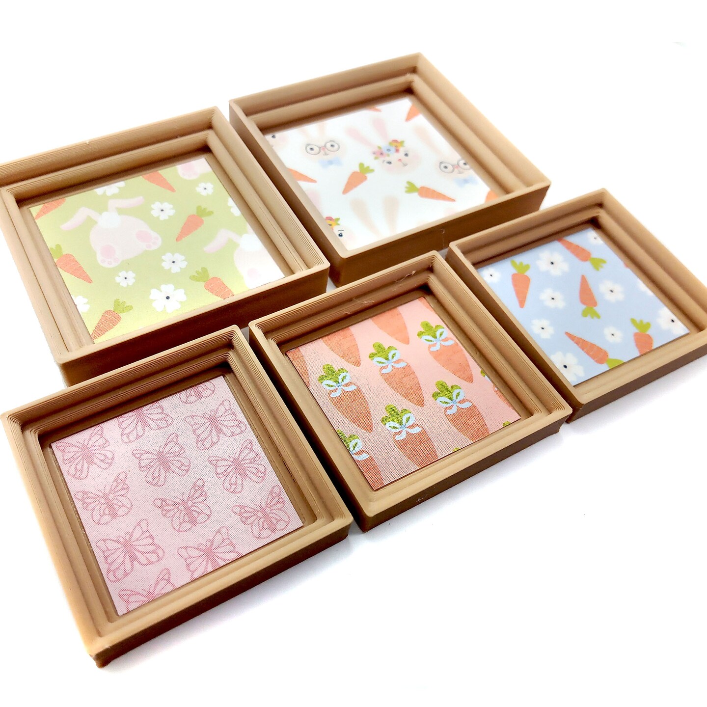 Framed Easter Prints for Dollhouse, Tiny 1:12 Scale Decor, 5 pcs, Adorabilities