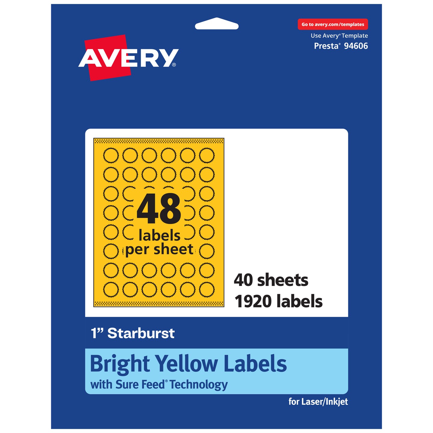 Avery Bright Yellow Paper Labels, 1&#x22; Starburst