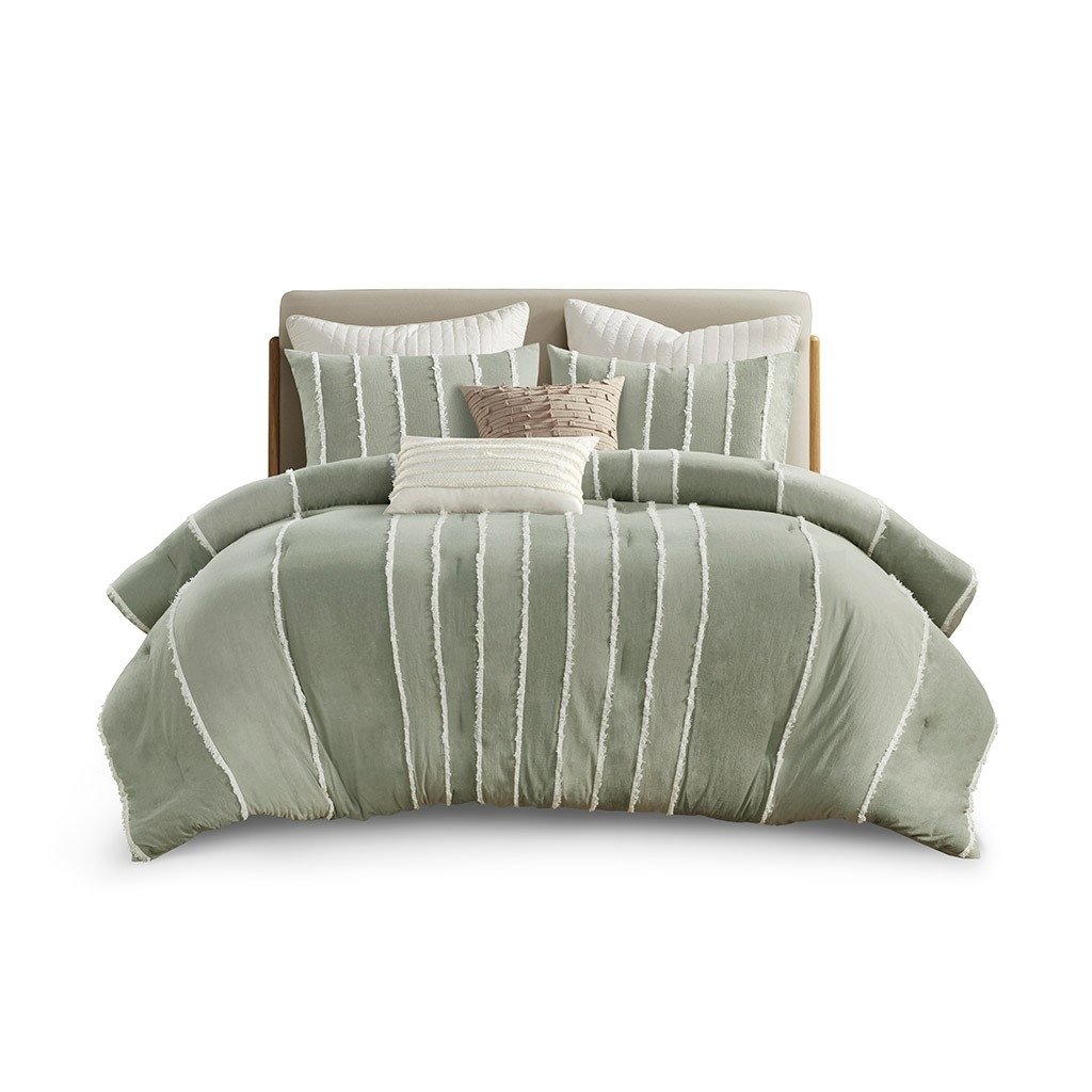 Gracie Mills Lyon 3-Pc Striped Cotton Comforter Set - Grace-15862