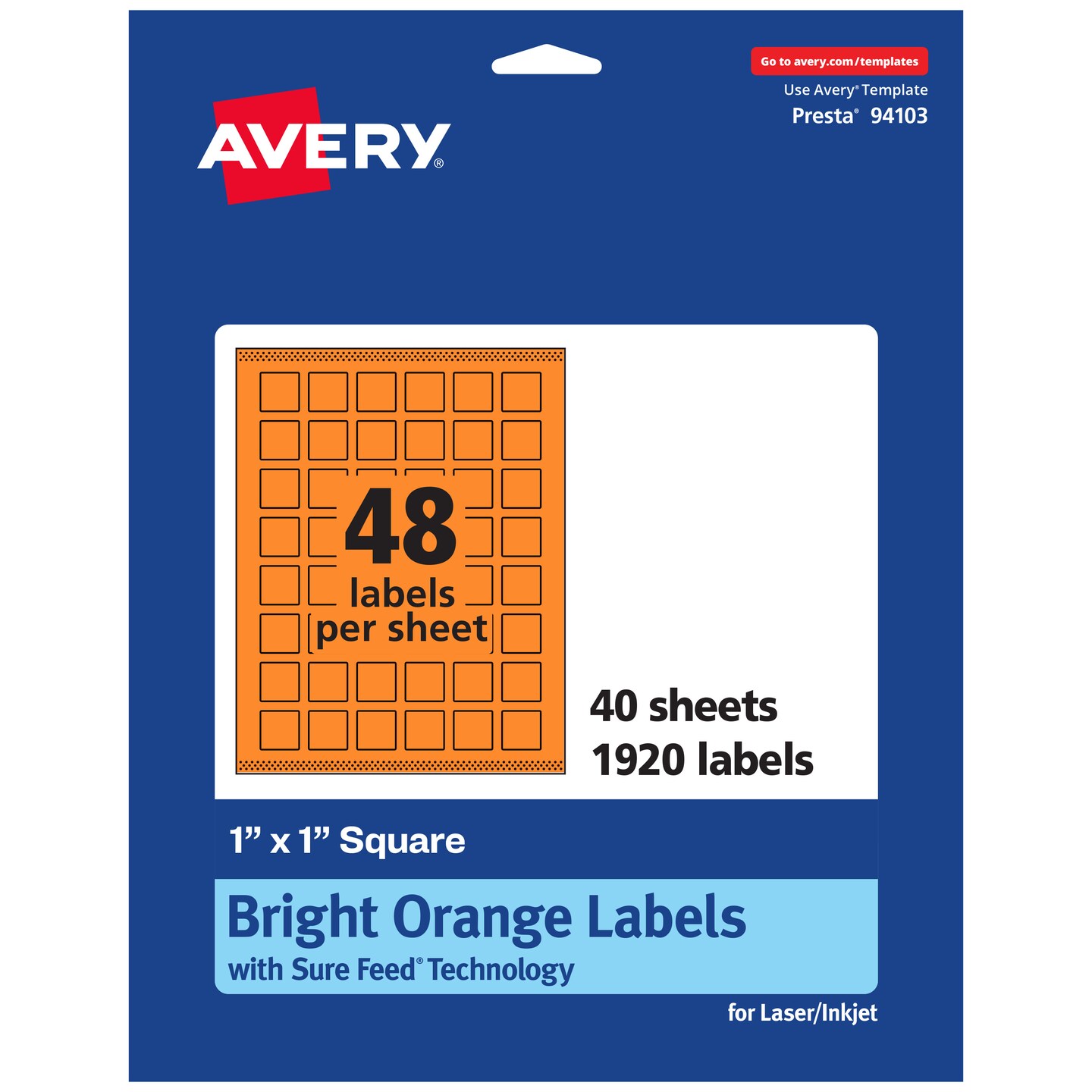 Avery Bright Orange Paper Labels, 1&#x22; x 1&#x22; Square
