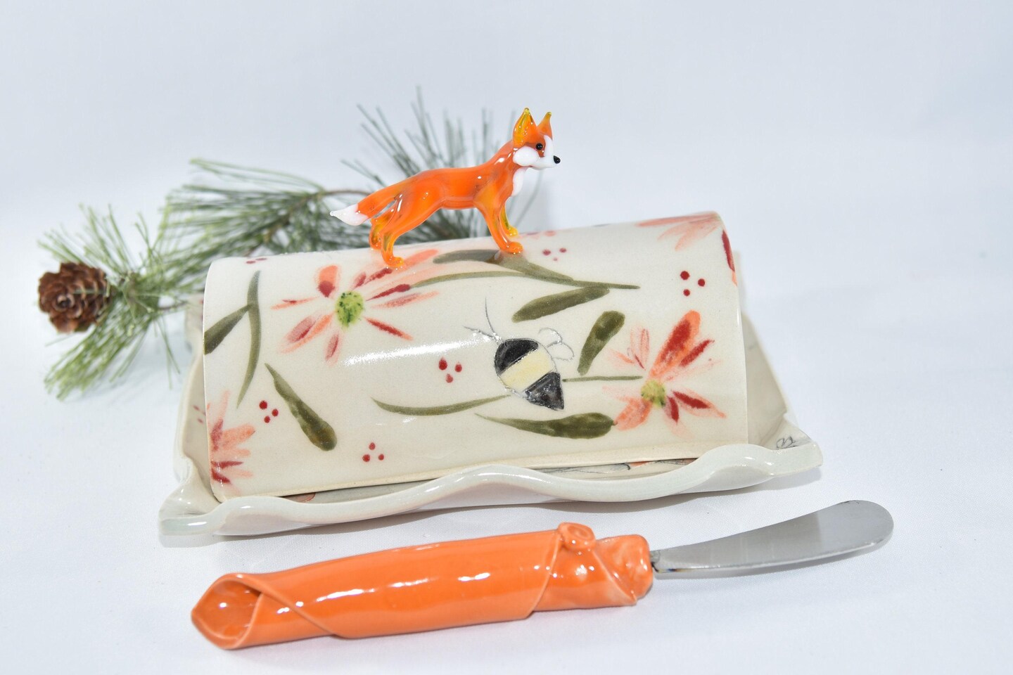 Red Lidded Butter Dish. Porcelain Pottery Butter Keeper. Butter Crock. - image8