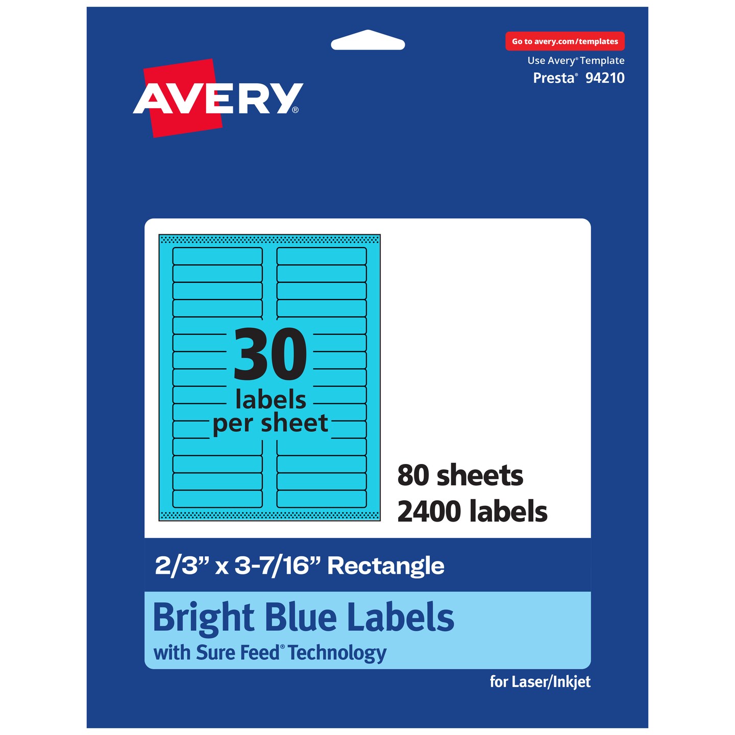 Avery Bright Blue Paper Labels, 2/3&#x22; x 3-7/16&#x22; Rectangle