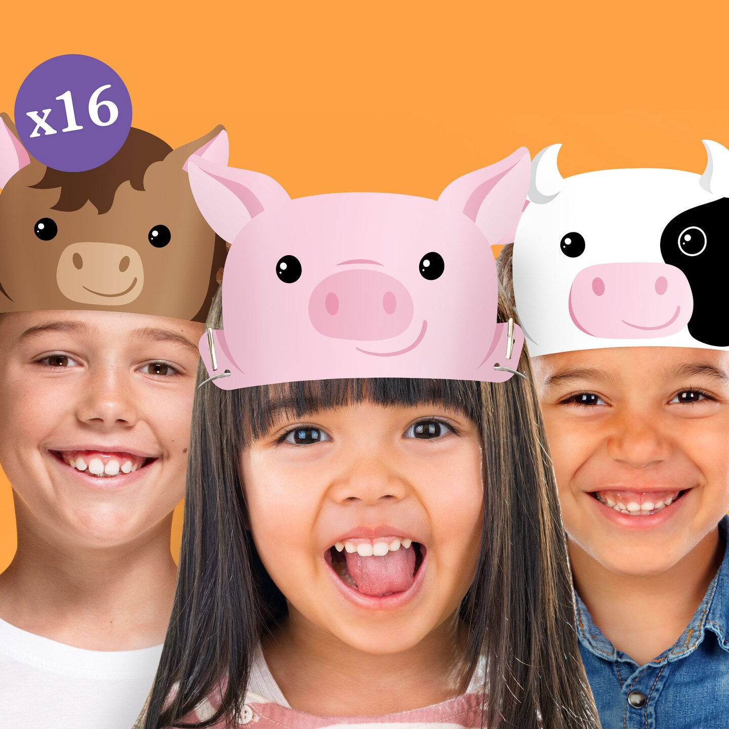 Big Dot of Happiness Paper Farm Animal Headbands, Barnyard Party Crowns for Kids Farm Birthday, DIY Pig, Horse, Sheep, Cow Party Hat Favors, 16 Count
