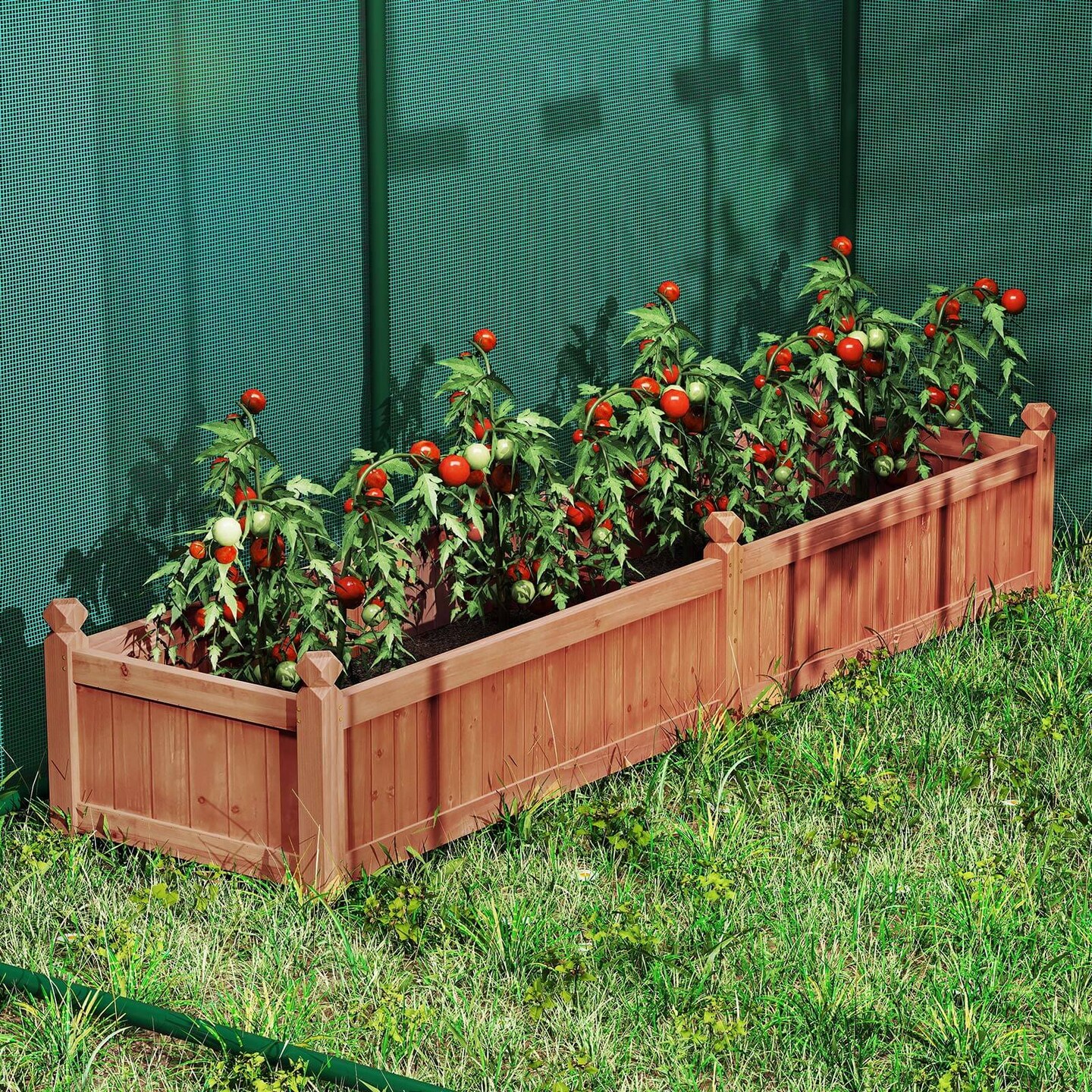 Costway Wooden Raised Garden Bed Outdoor Rectangular Planter Box with Drainage Holes, Brown/Natural