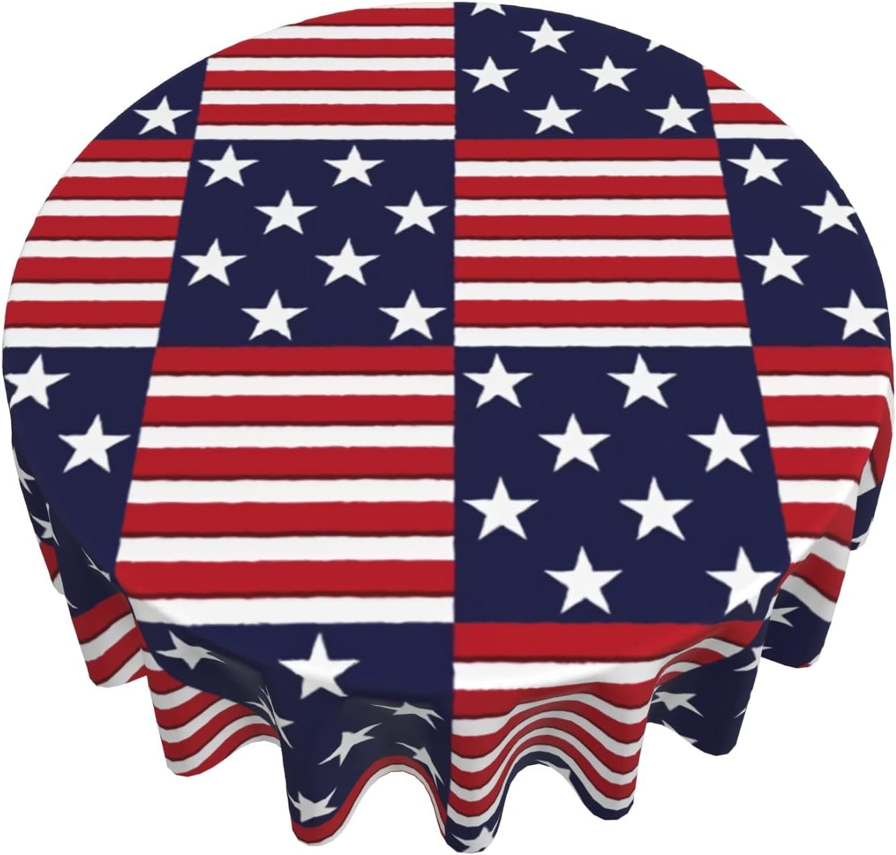 4th of July Patriotic Round Tablecloth 60 Inch Red White and Blue Stars Stripes American Flag Decorative Table Cloth Farmhouse for Holiday Party Dining Table Kitchen Decor